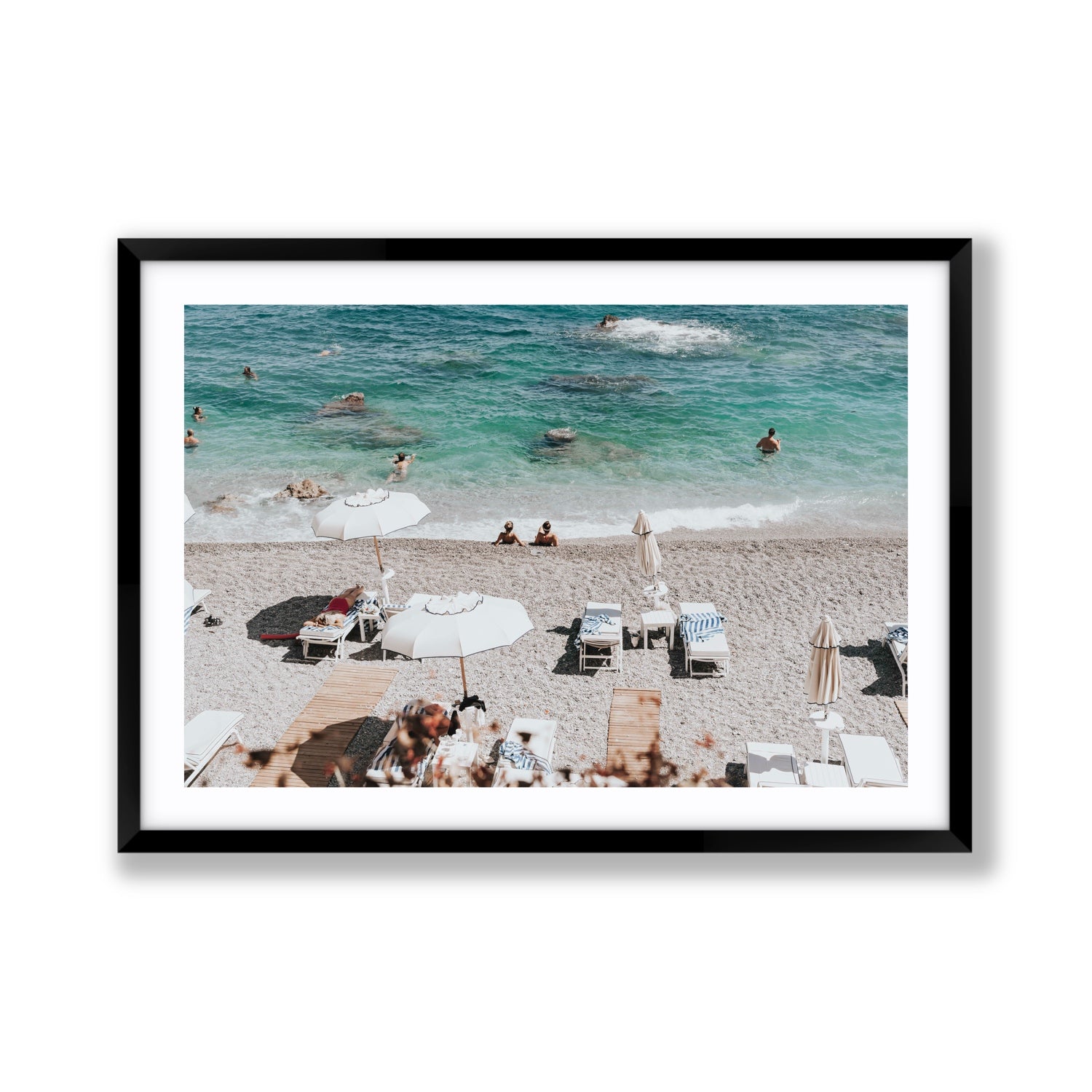 Amicizia Amalfi Italian beach wall art Giant fine art print in black frame with matboard