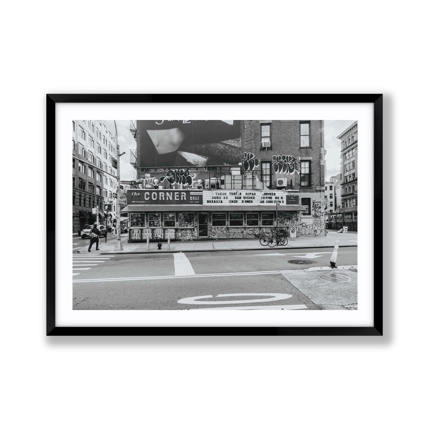 Kenmare Street New York NYC Black & White wall art Giant fine art print in black frame with matboard