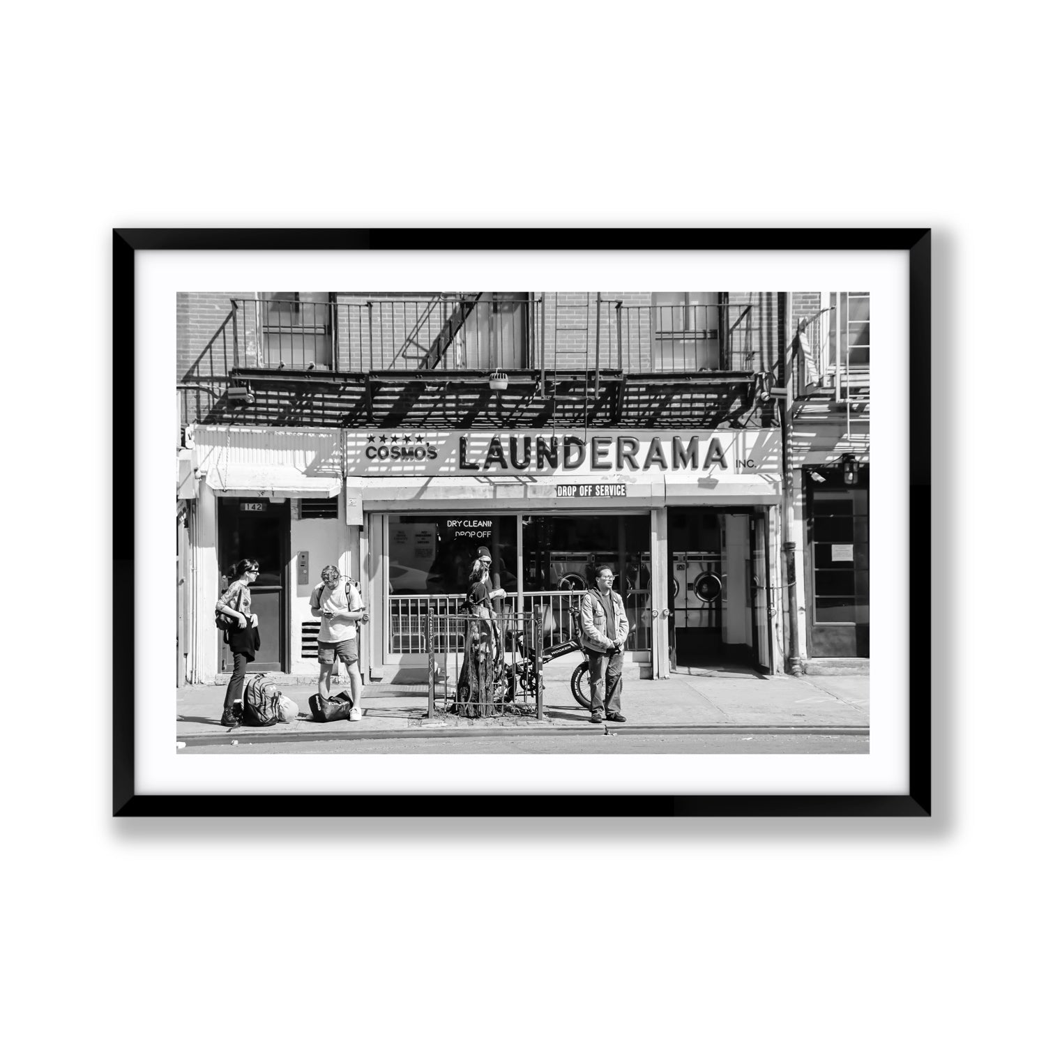 Launderama New York NYC Black & White wall art Giant fine art print in black frame with matboard
