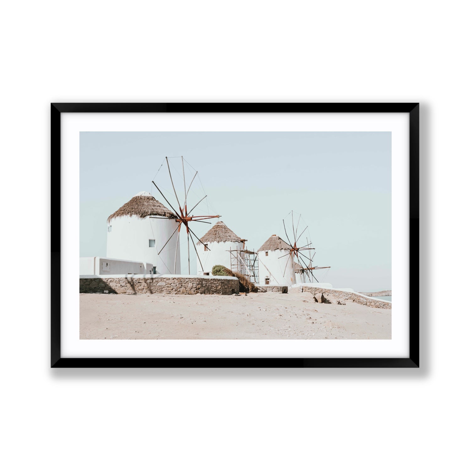 Rustic Icons Mykonos Greek island wall art Giant fine art print in black frame with matboard