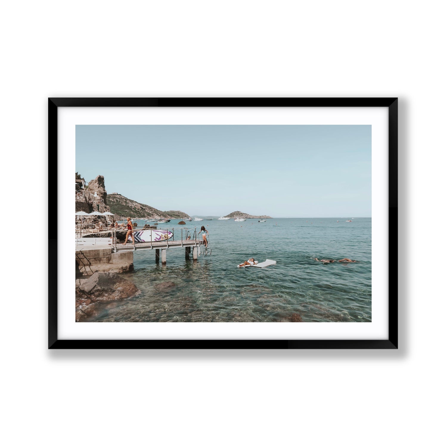 Retro Glamour Tuscany coastal Italian wall art Giant fine art print in black frame with matboard