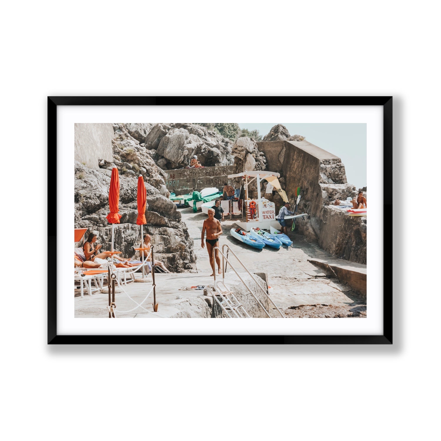 The Local Praiano Amalfi Coast Mediterranean wall art Giant fine art print in black frame with matboard