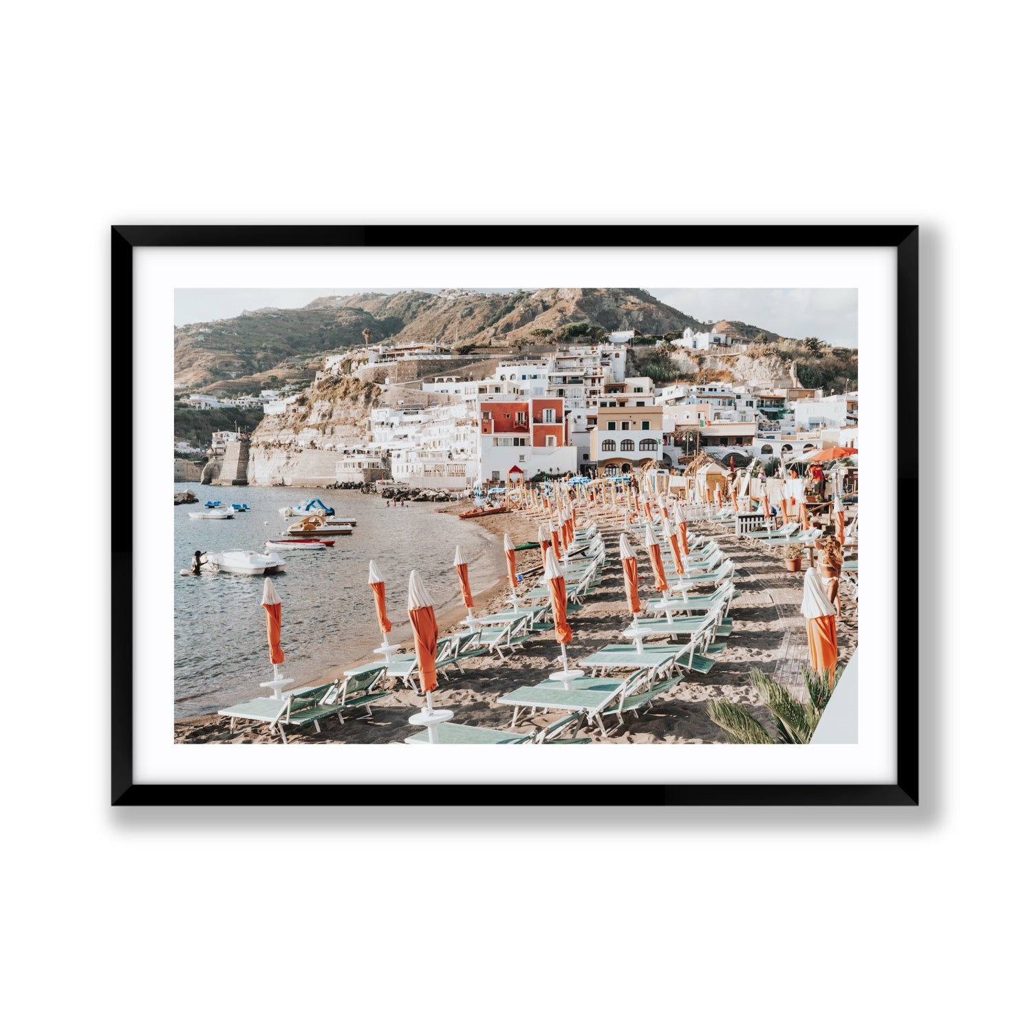 Sole Estivo Ischia Italian coastal wall art Giant fine art print in black frame with matboard