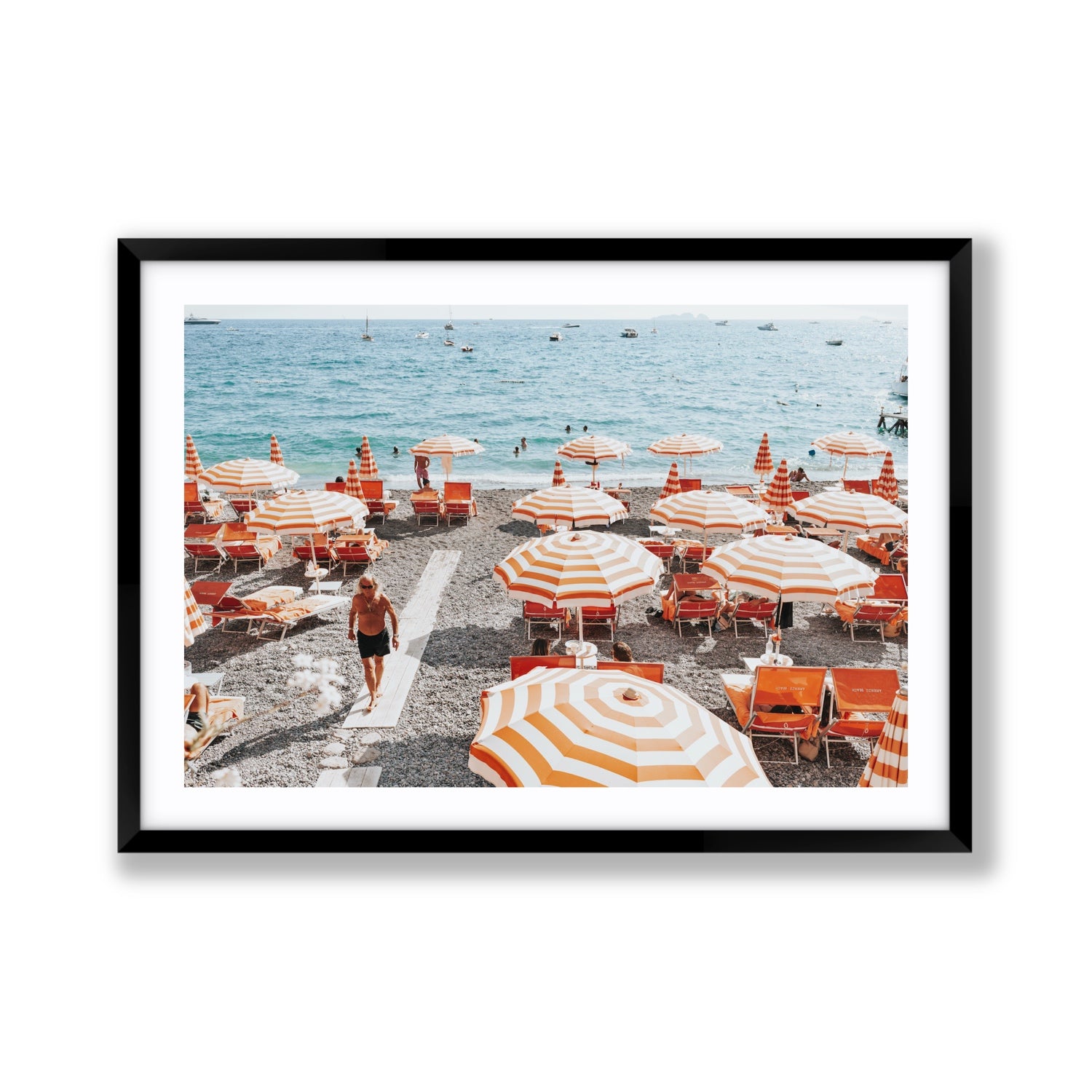 Shoreline Strut Positano wall art Giant fine art print in black frame with matboard
