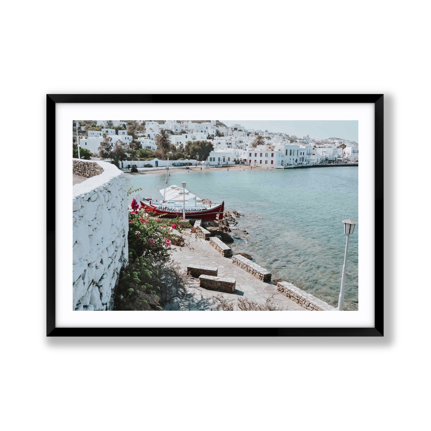 Harika Mykonos Greek island wall art Giant fine art print in black frame with matboard