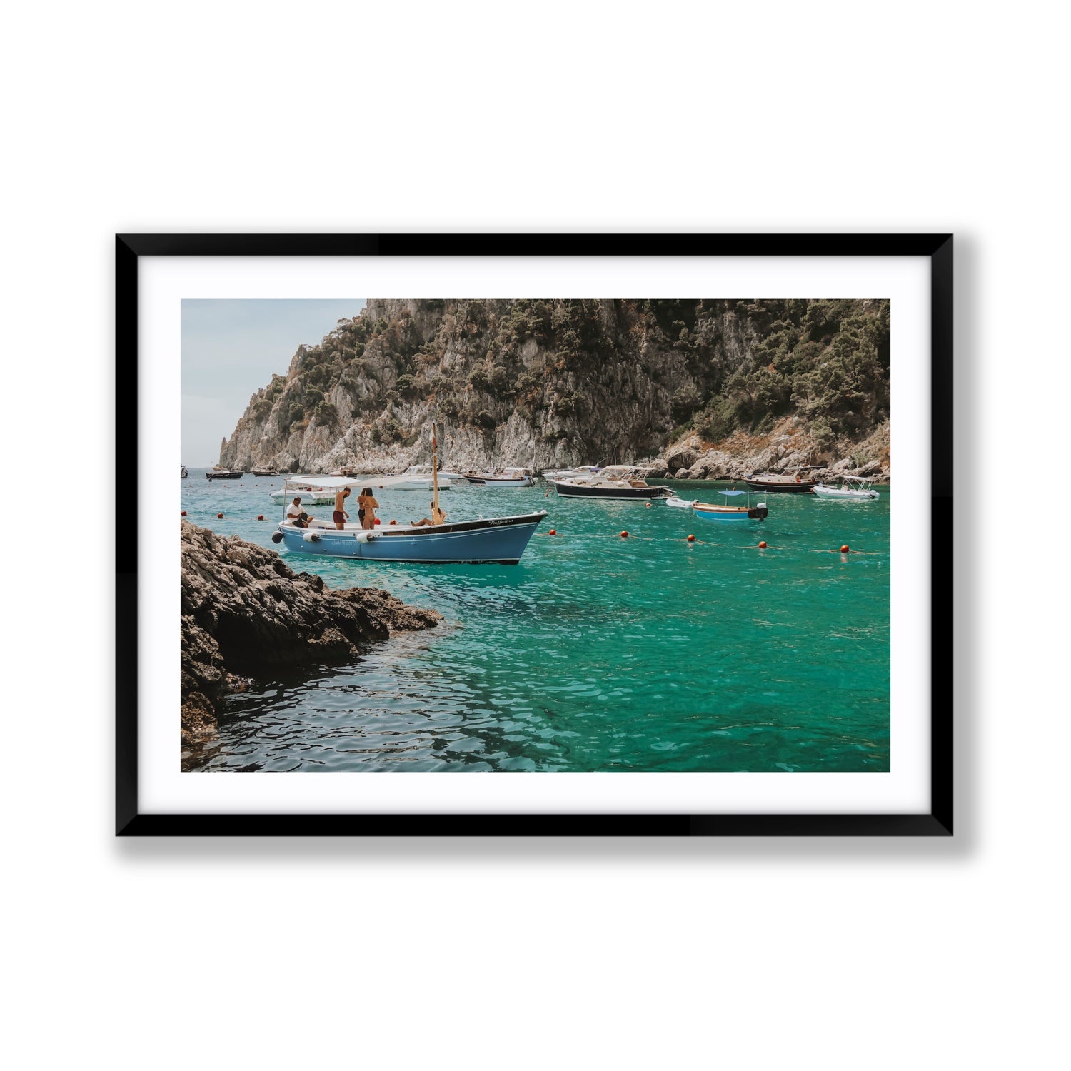Cozy Cove Capri coastal Mediterranean wall art Giant fine art print in black frame with matboard