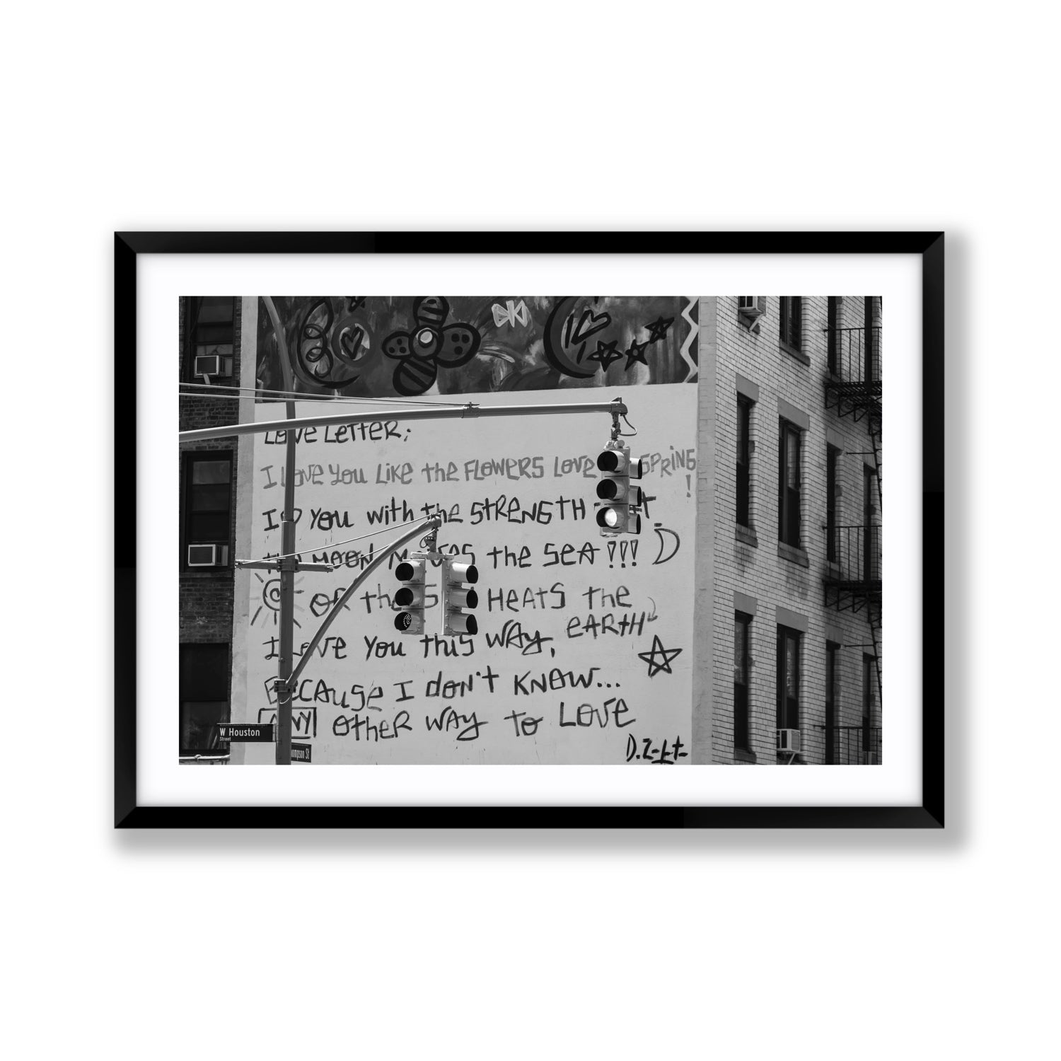 Love Letter New York NYC Black & White wall art Giant fine art print in black frame with matboard