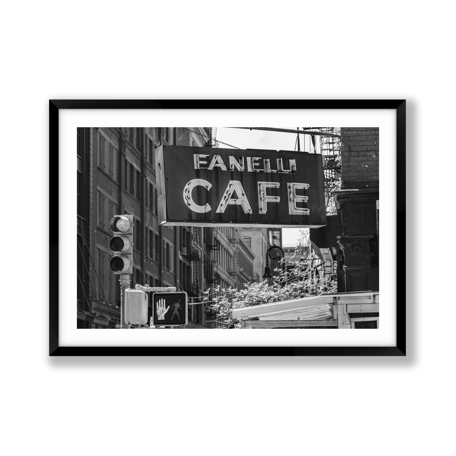 Soho Neon New York NYC Black & White wall art Giant fine art print in black frame with matboard