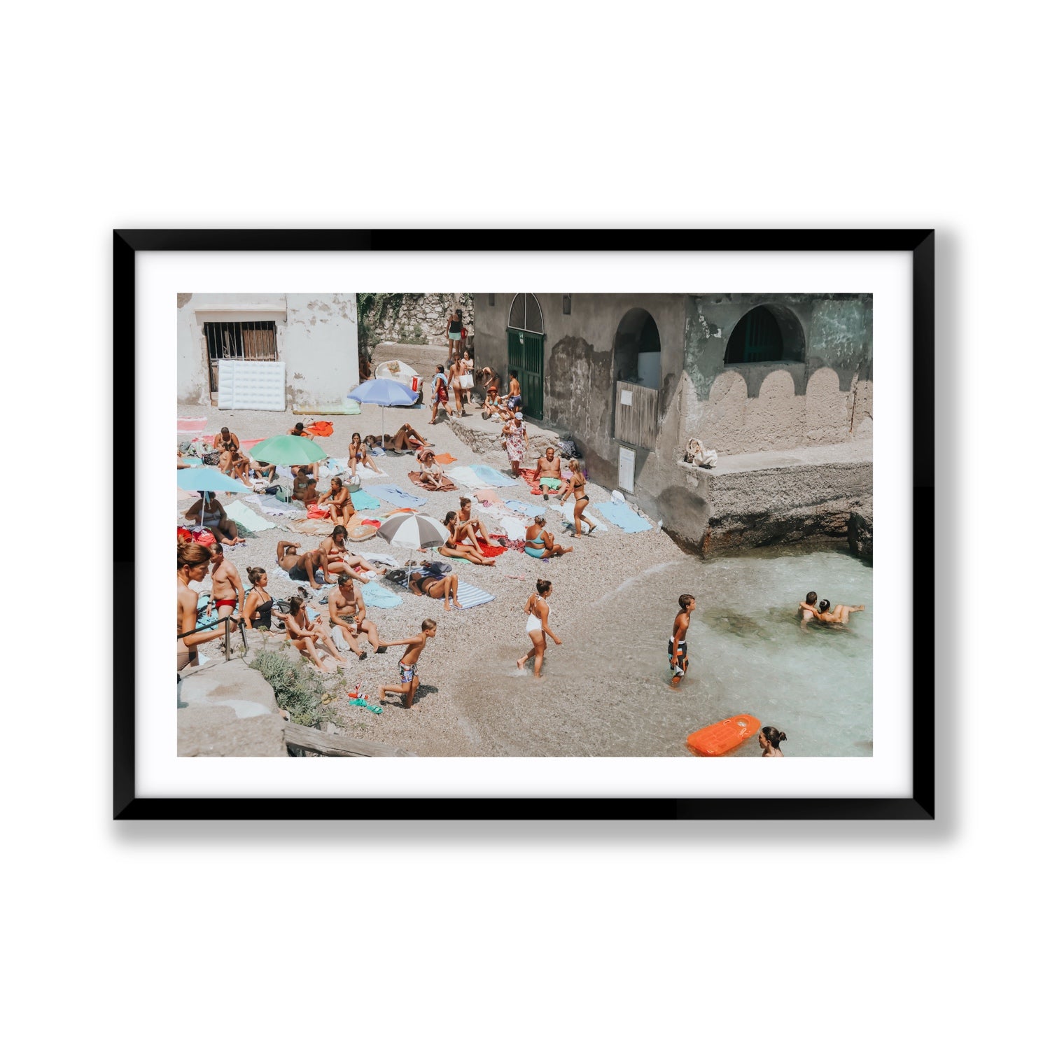 Heatwave Capri beach coastal wall art Giant fine art print in black frame with matboard