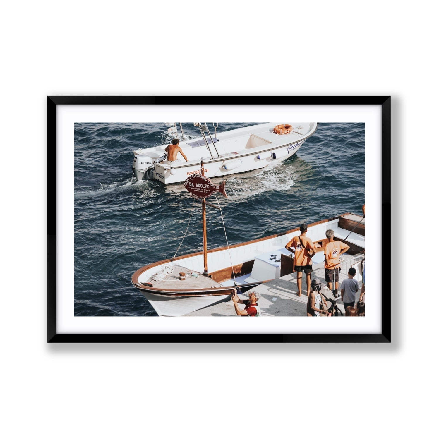 Water Taxi Positano wall art Giant fine art print in black frame with matboard