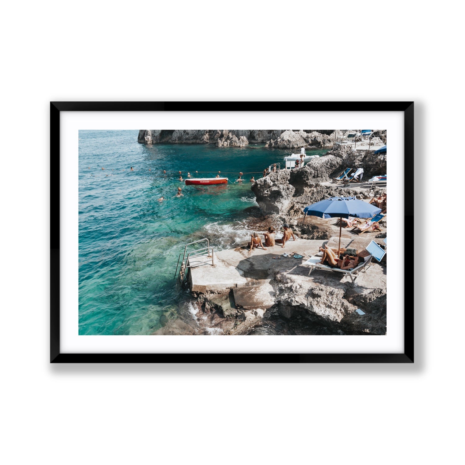 Serenity By The Sea Capri Mediterranean wall art Giant fine art print in black frame with matboard