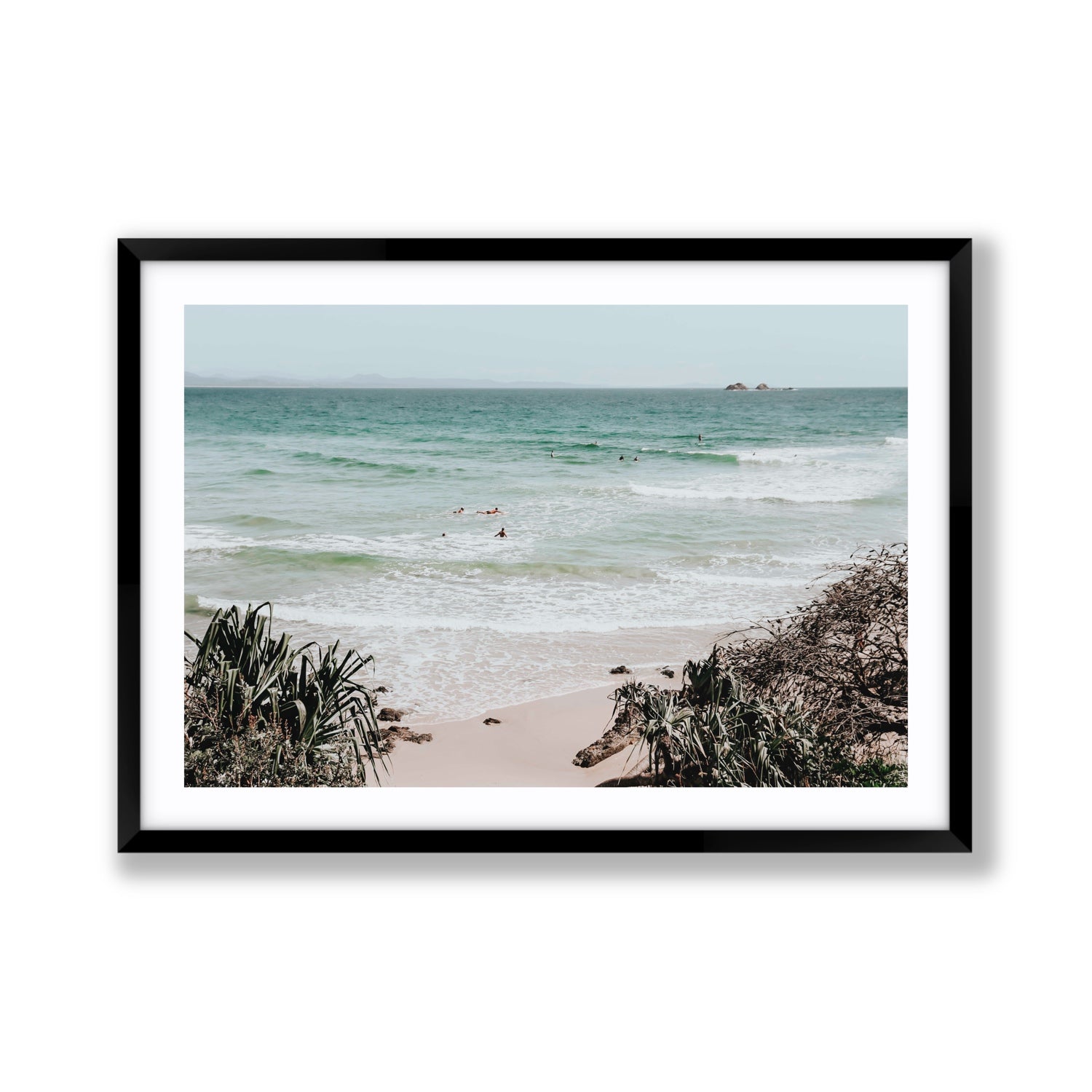 Surf City Byron Bay Surf coastal wall art Giant fine art print in black frame with matboard