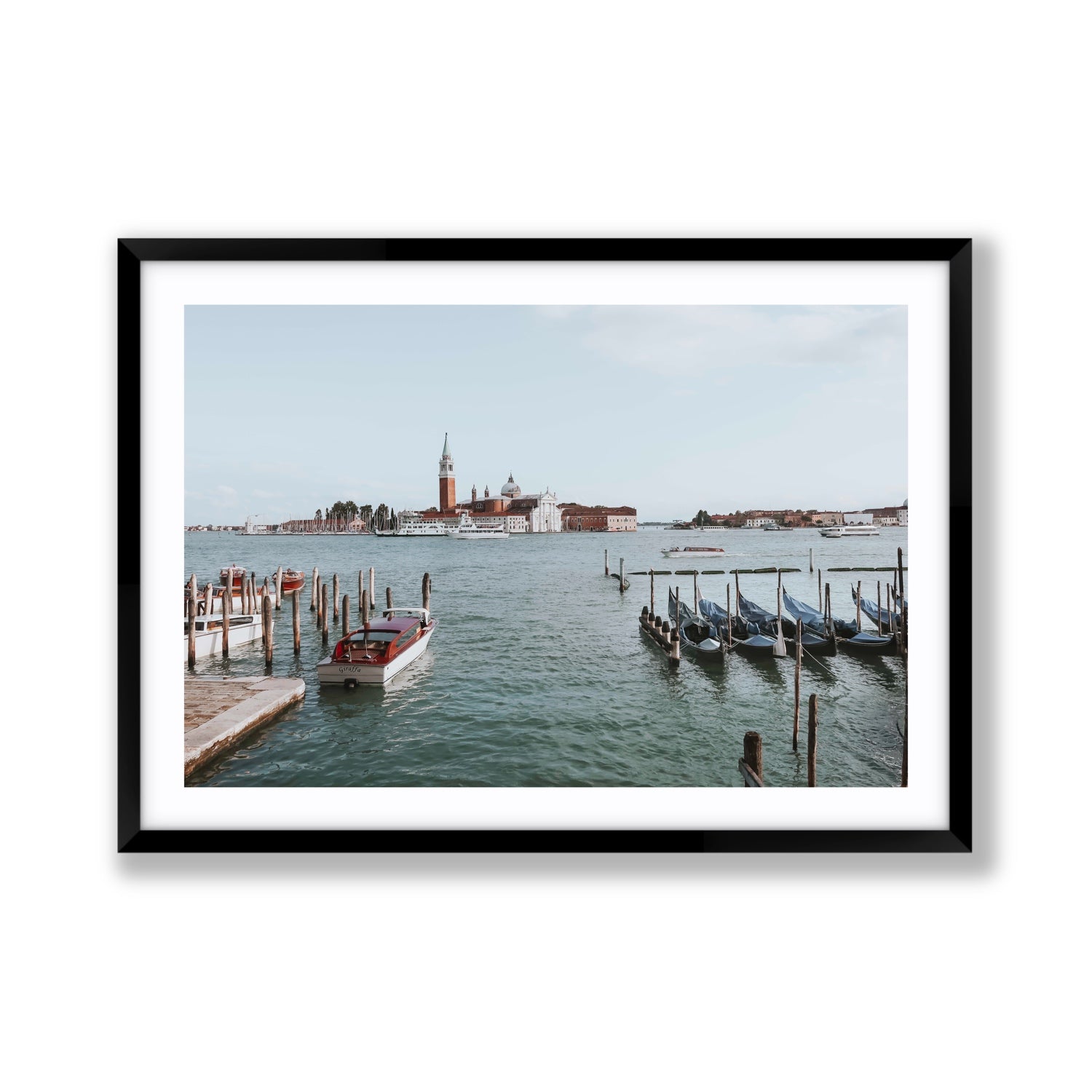 Venetian Waterscape Venice Italian art print Giant fine art print in black frame with matboard