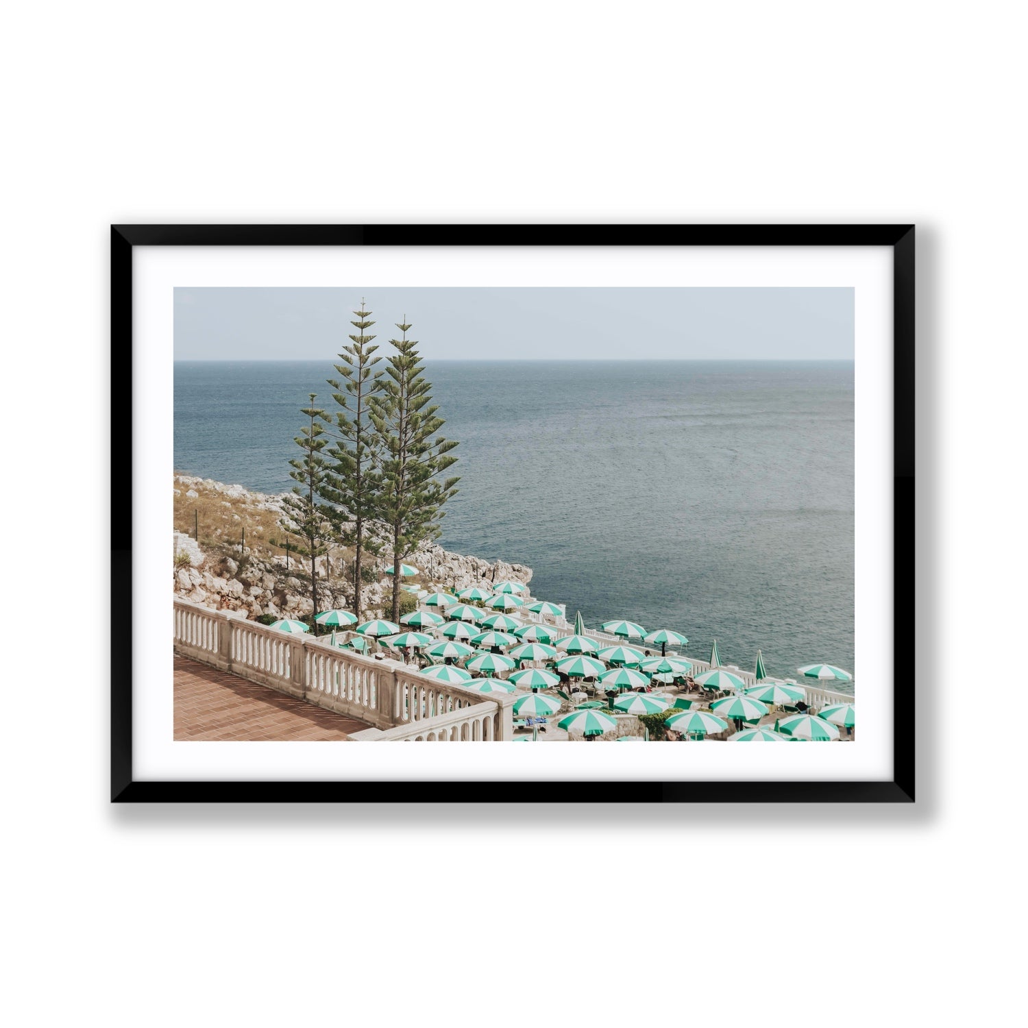 Azure Horizon Puglia beach coastal wall art Giant fine art print in black frame with matboard