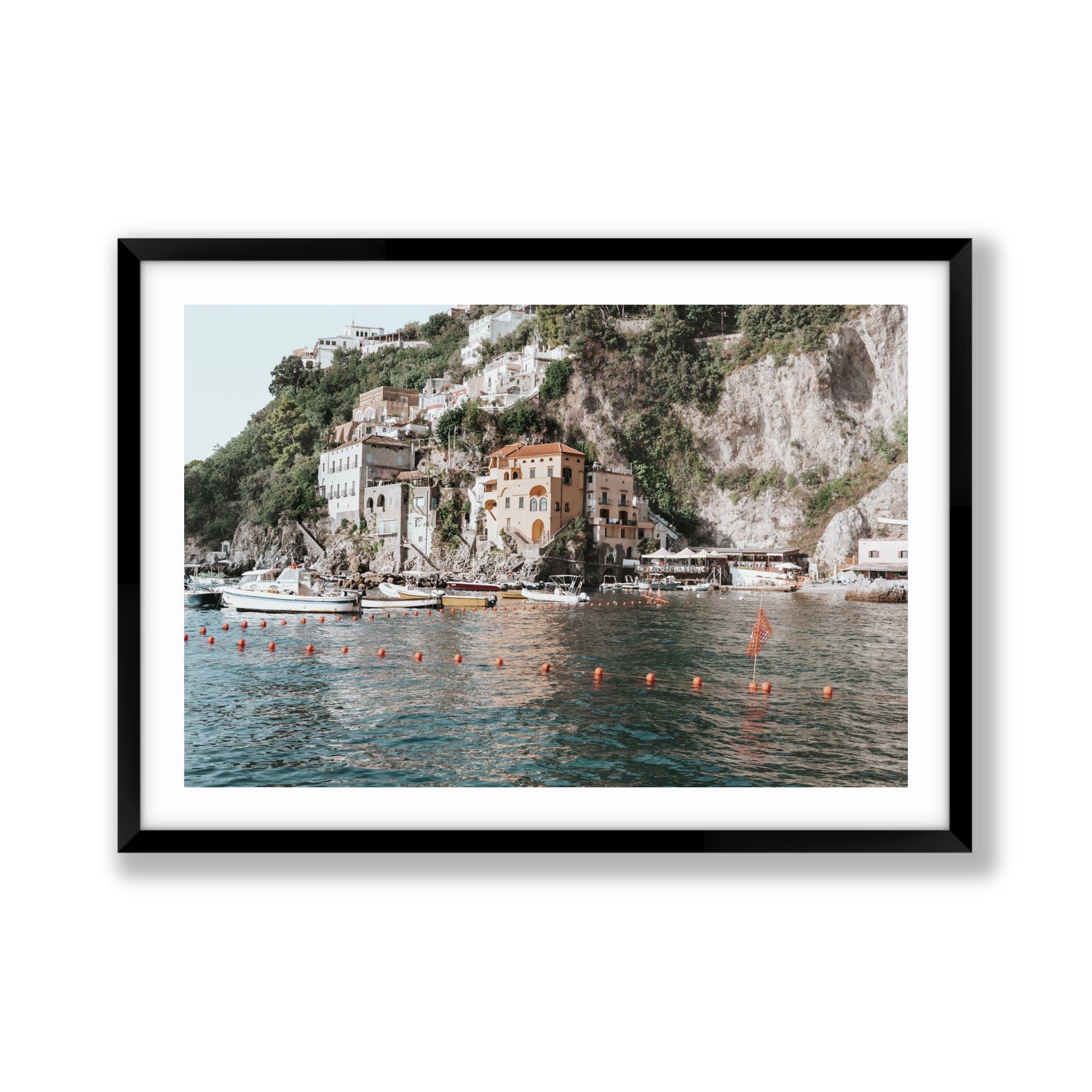 Amalfi Villas fine art print, Amalfi, Italy, coastal scenes artwork, Giant, Black Frame · Matboard, Fine Art Print