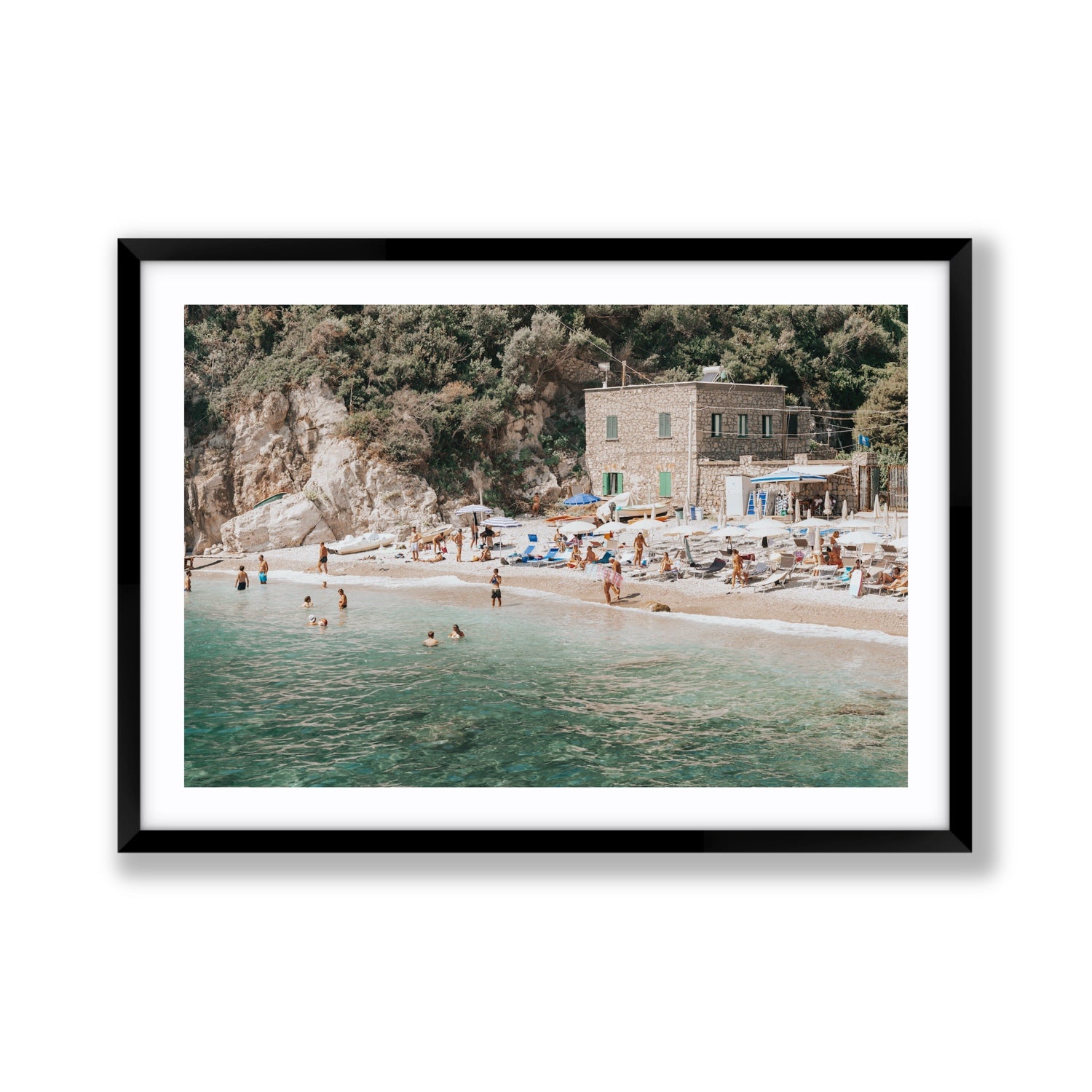 Secluded Sanctuary Nerano Italian Mediterranean decor wall art Giant fine art print in black frame with matboard