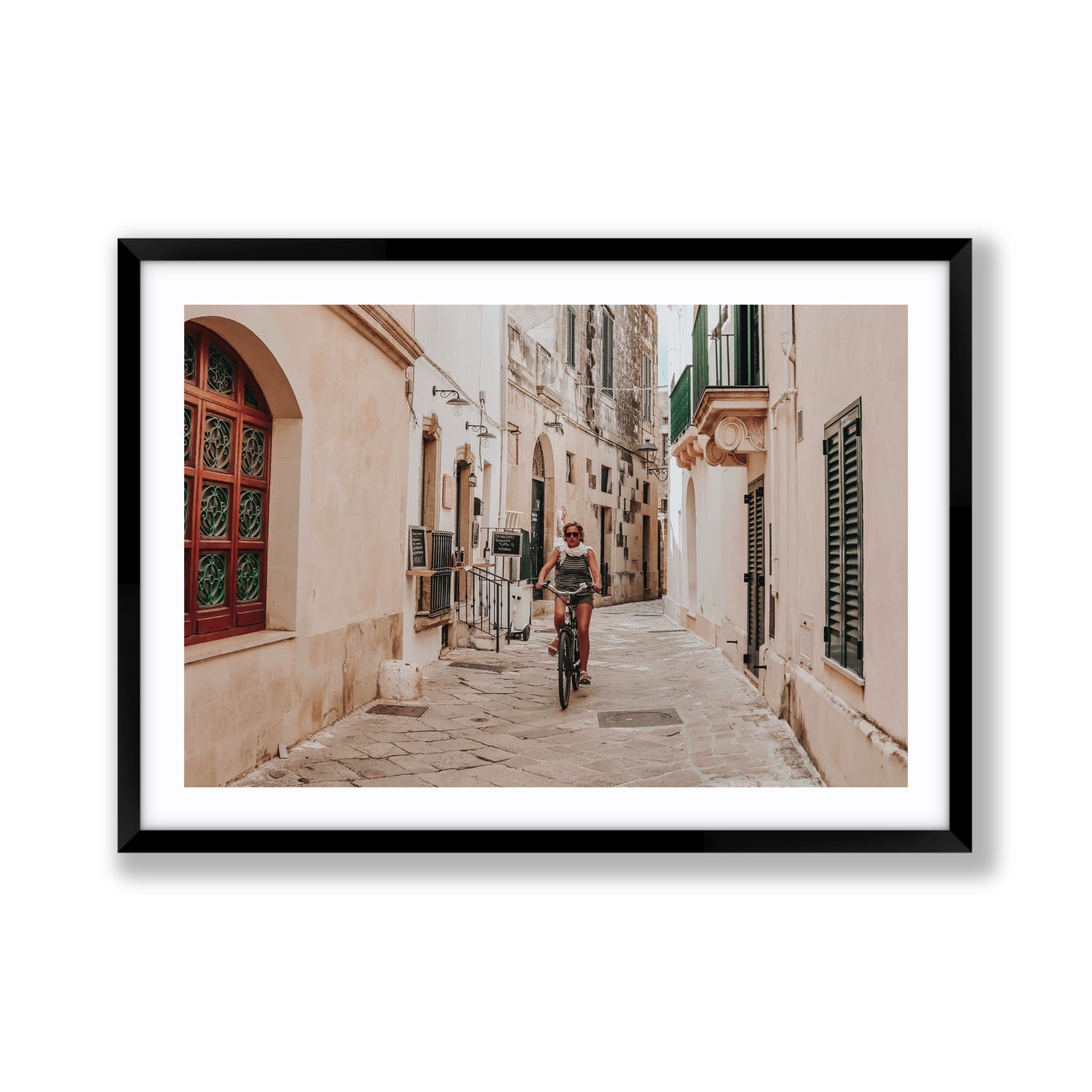 La Donna In Bicicletta Puglia Wall Italian fine art print Giant fine art print in black frame with matboard