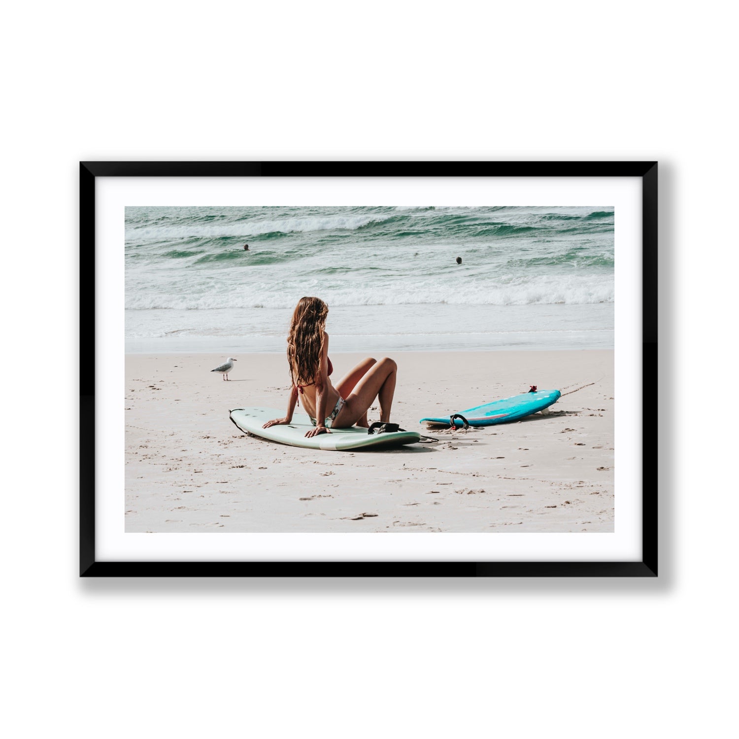 Ciao Bella Byron Bay Surf coastal wall art Giant fine art print in black frame with matboard
