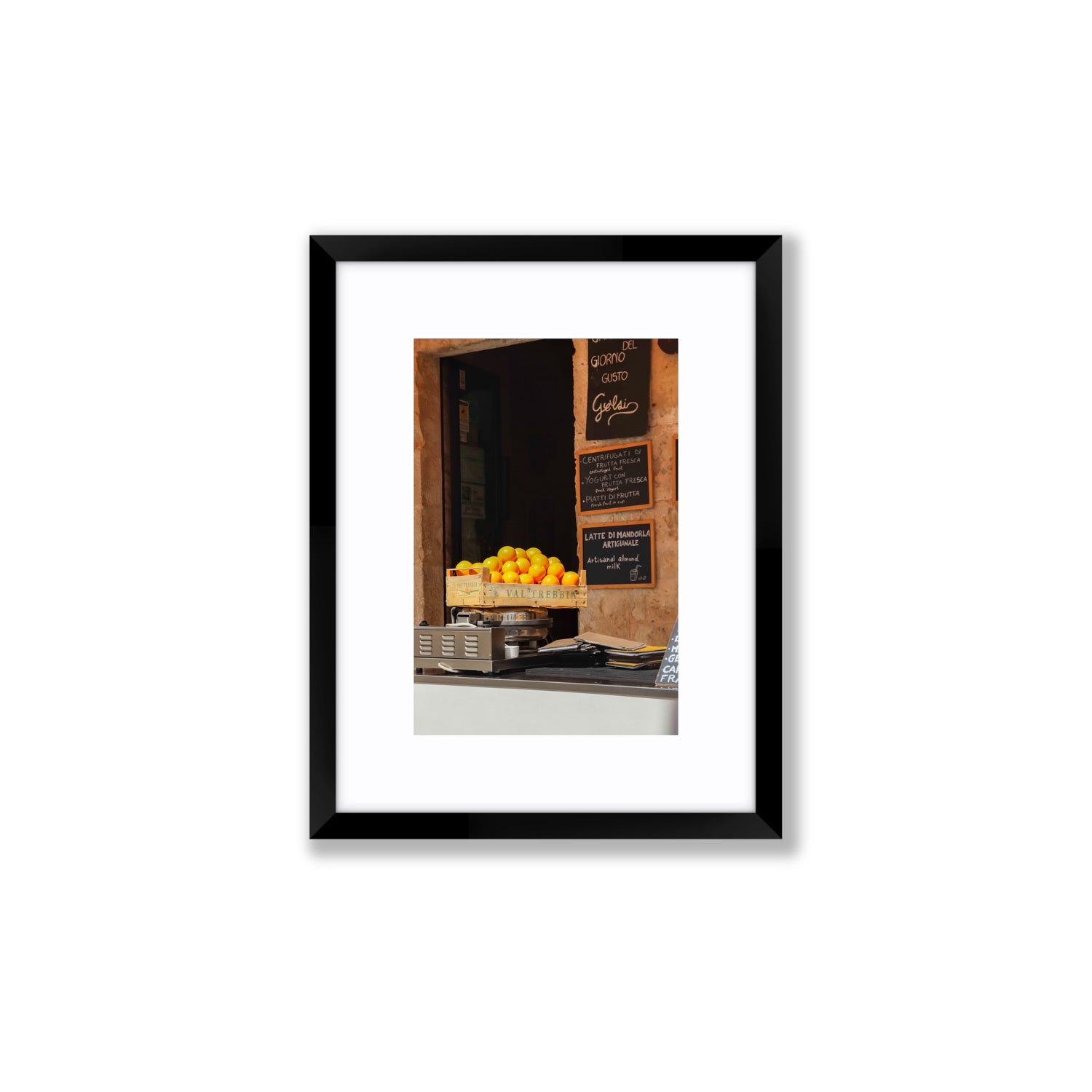 Luminous Citrus Puglia Ostuni Italian wall art Small fine art print in black frame with matboard