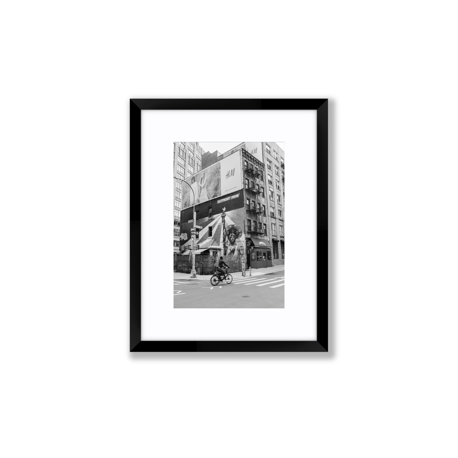Shadows Of Liberty New York NYC Black & White wall art Small fine art print in black frame with matboard