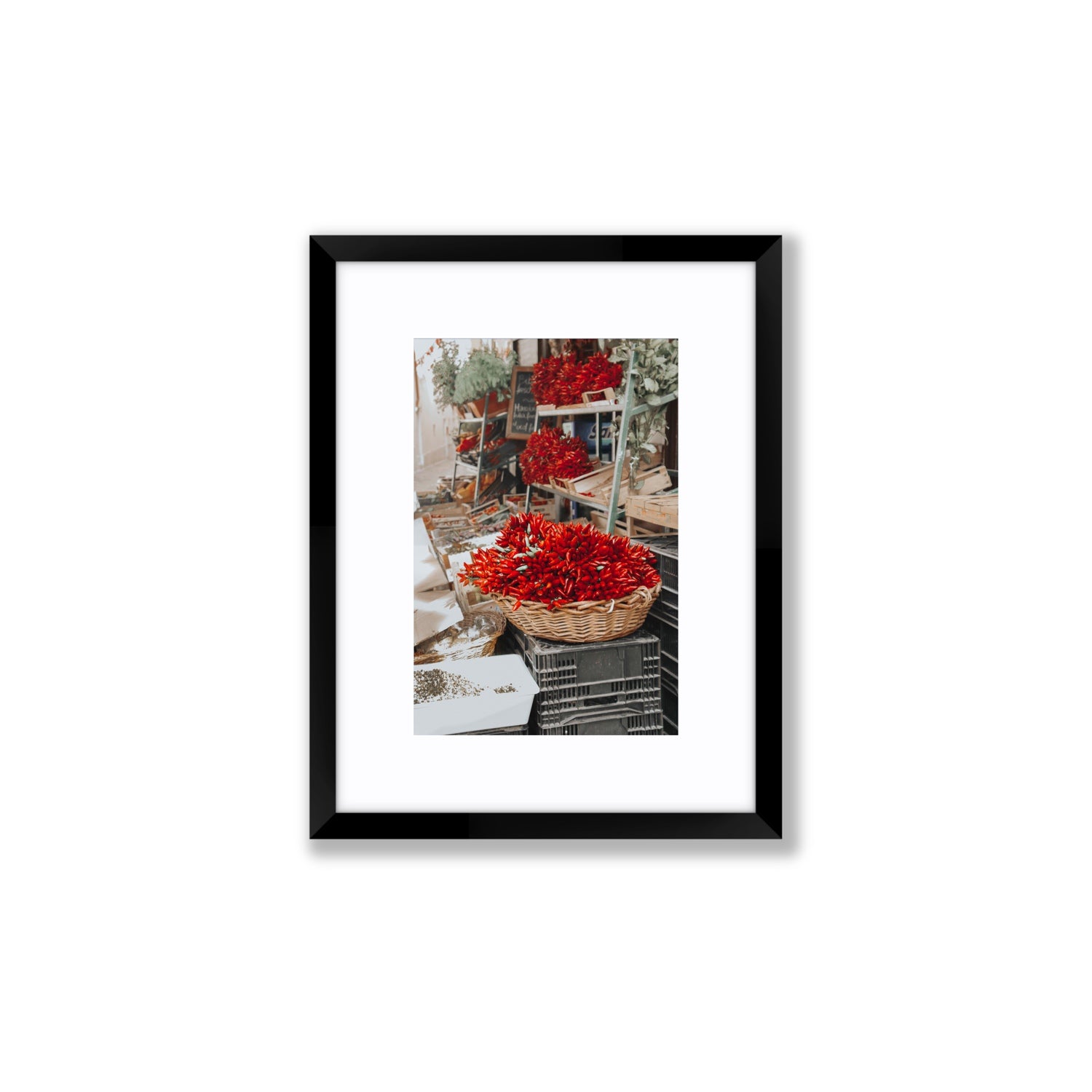 Fiery Cluster Puglia Italian wall art Small fine art print in black frame with matboard