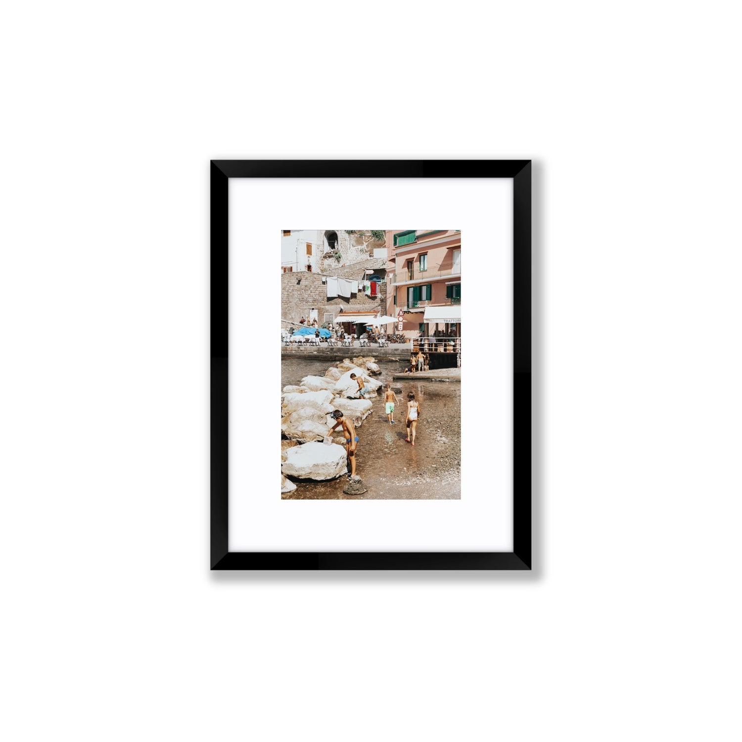 The Beachcombers Sorrento beach coastal wall art Small fine art print in black frame with matboard