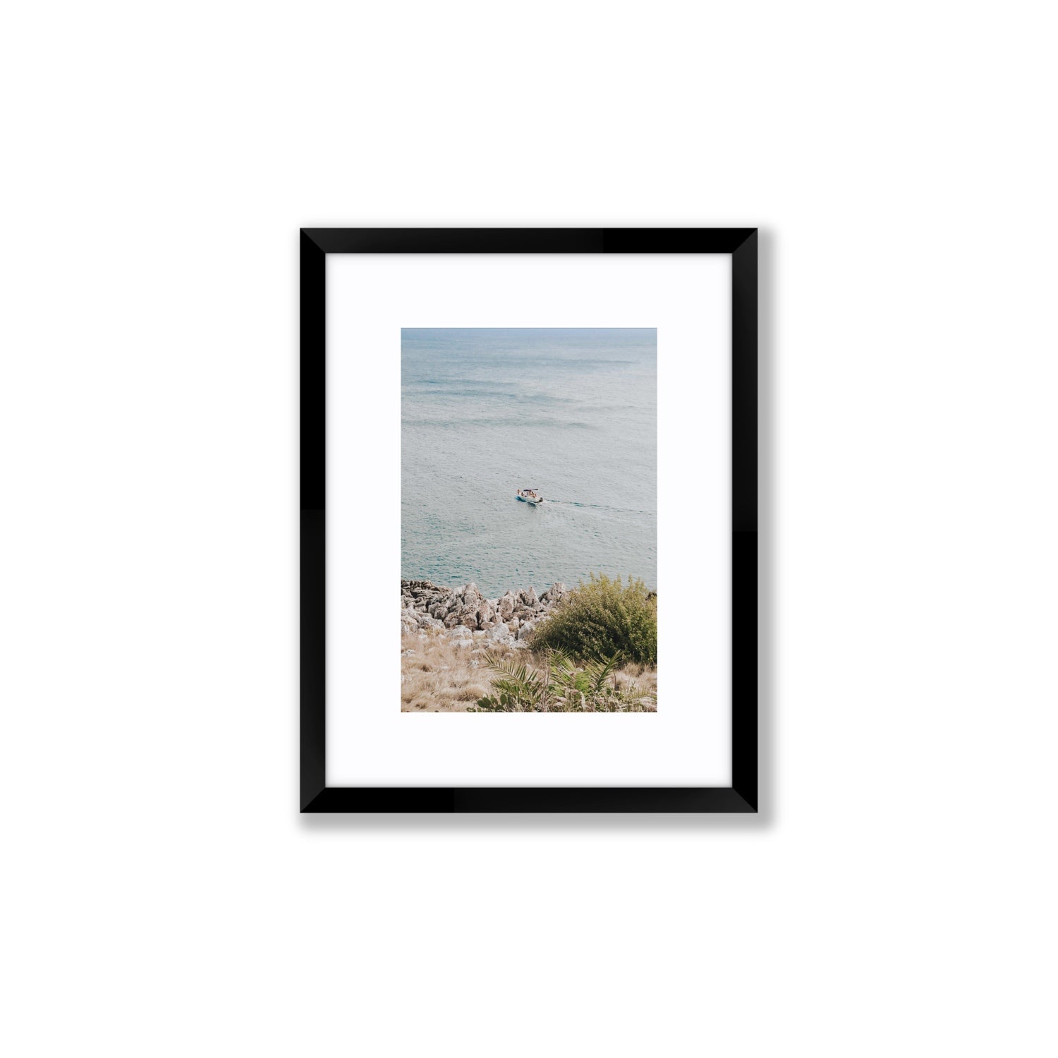 Puglian Departure Puglia coastal Italian wall art Small fine art print in black frame with matboard