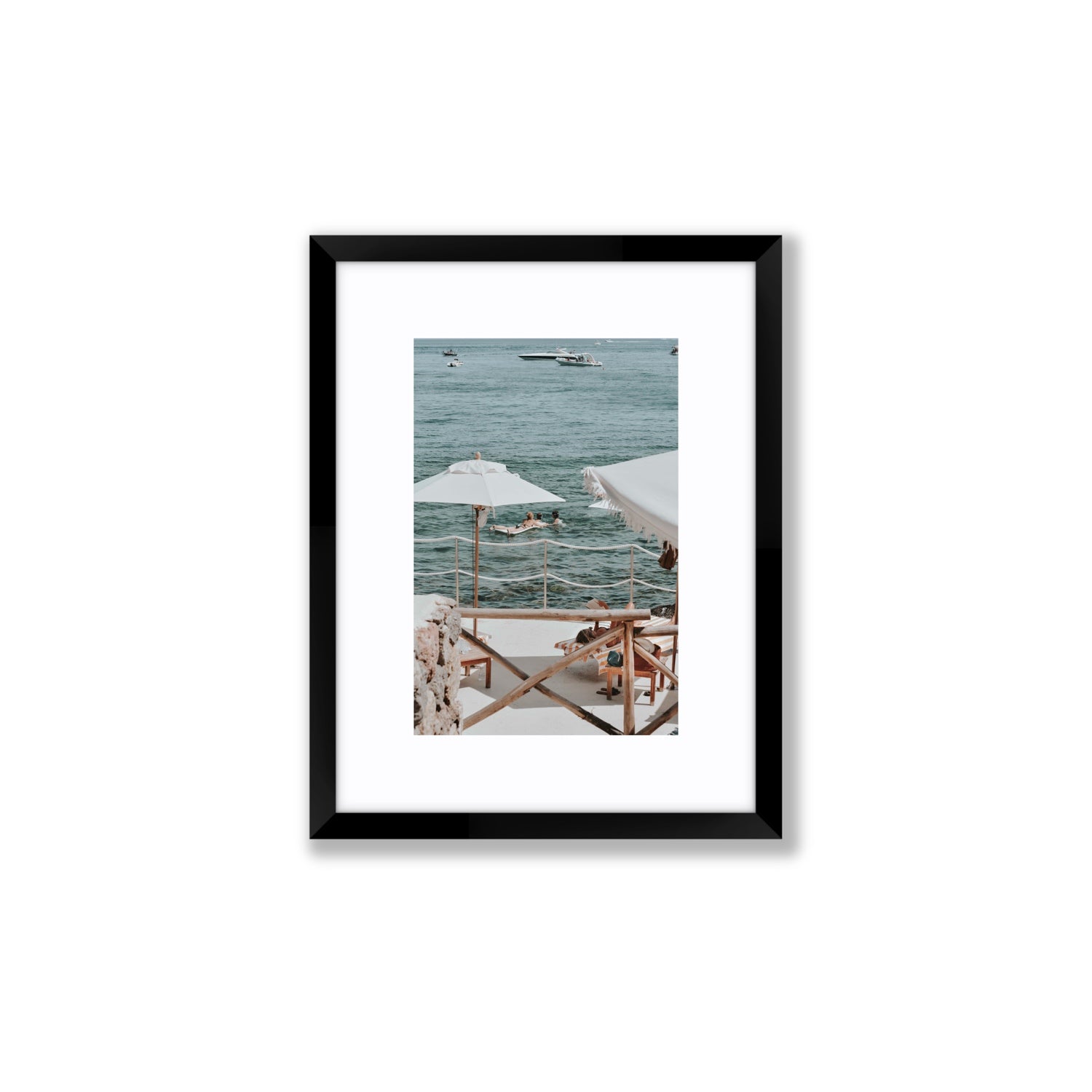 Hideaway Tuscany coastal Mediterranean wall art Small fine art print in black frame with matboard