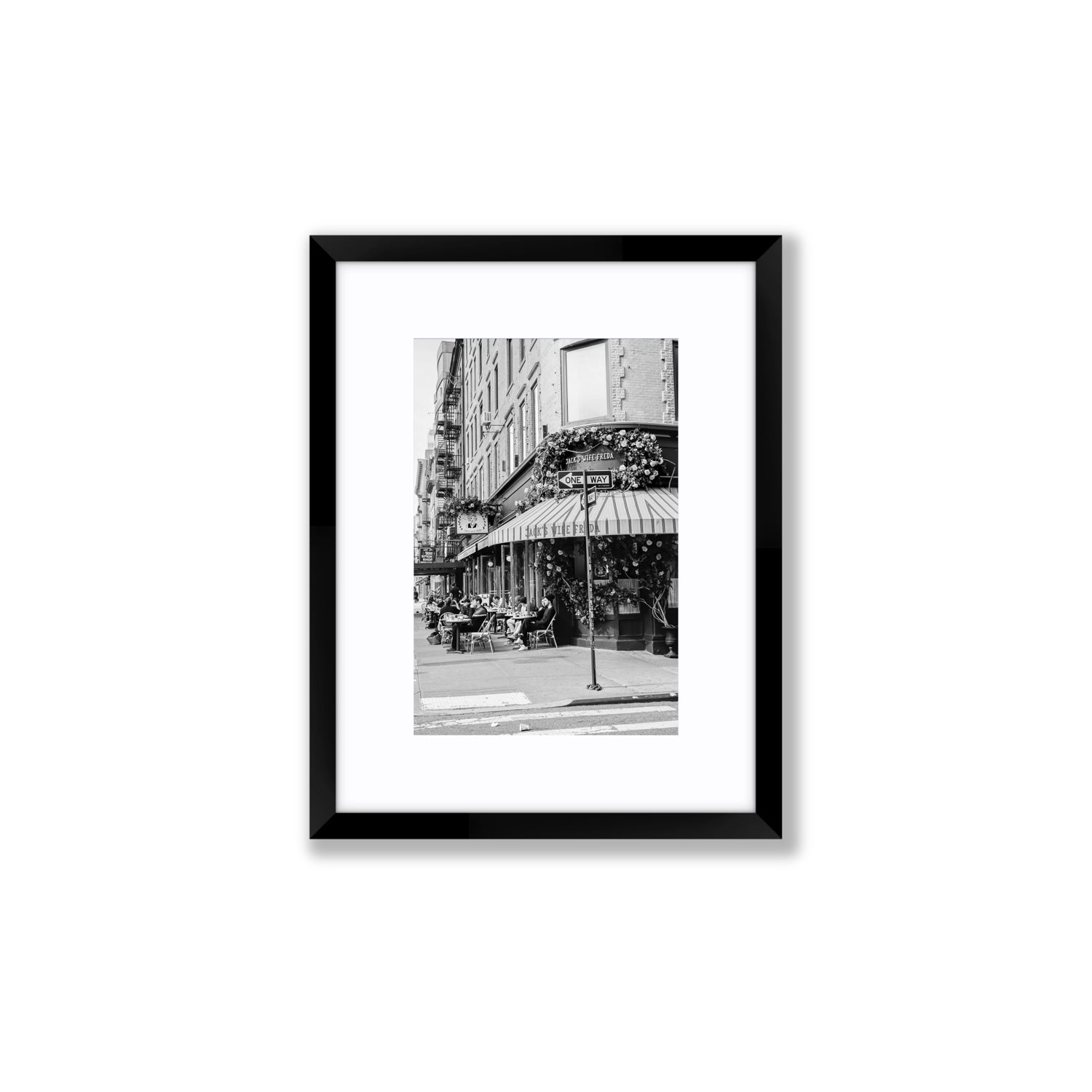 Freda's Feast New York NYC Black & White wall art Small fine art print in black frame with matboard
