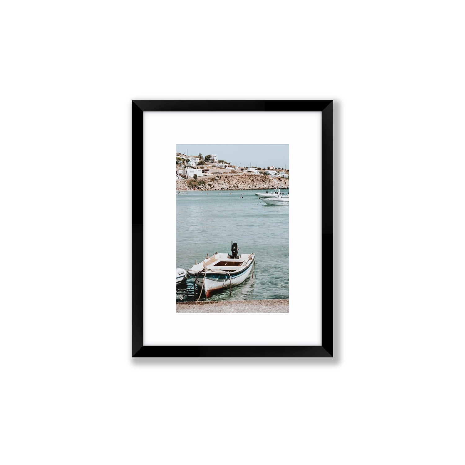 Classic Wheels Mykonos Greek island wall art Small fine art print in black frame with matboard