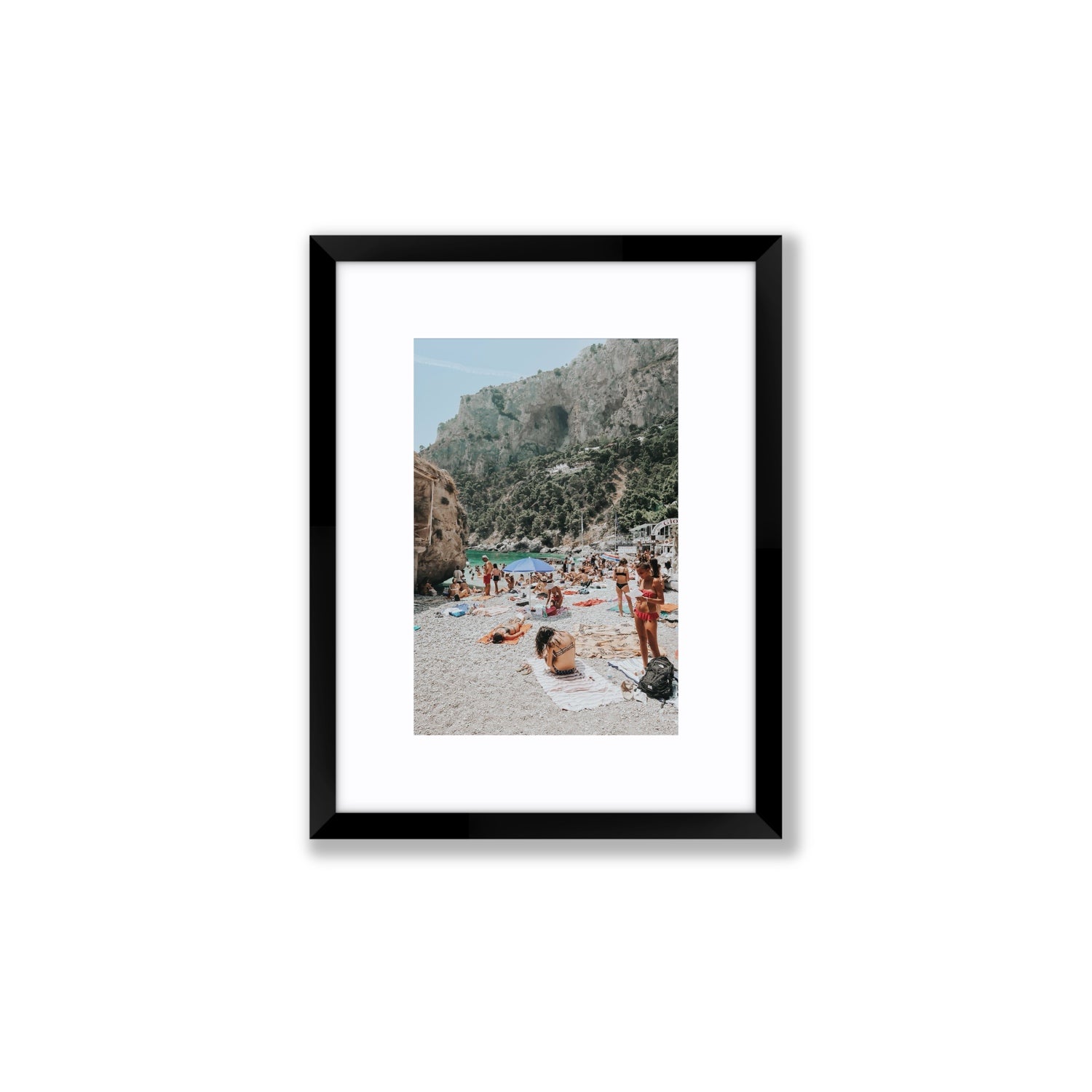 Marina Piccola Capri Mediterranean wall art Small fine art print in black frame with matboard