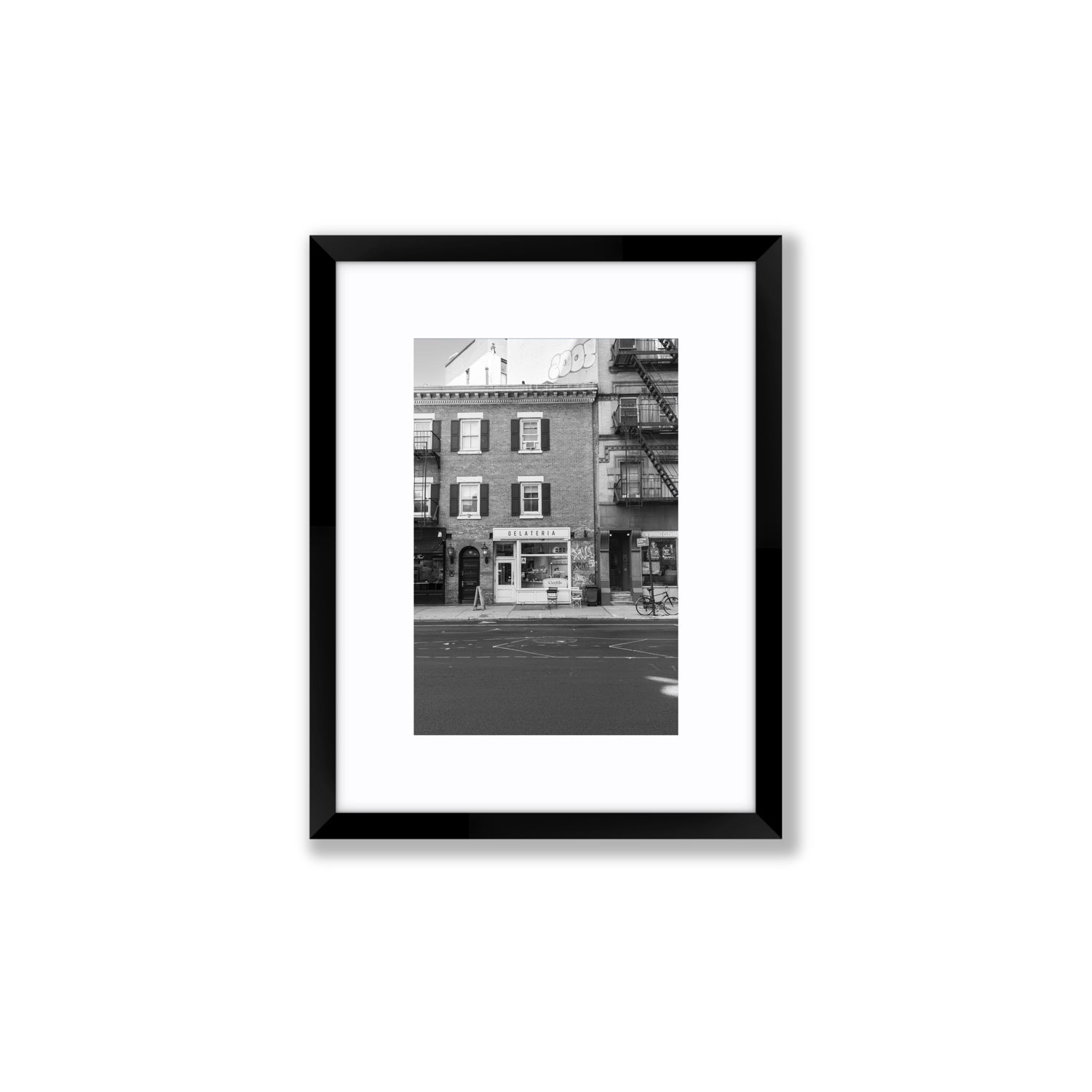 Gelateria New York NYC Black & White wall art Small fine art print in black frame with matboard