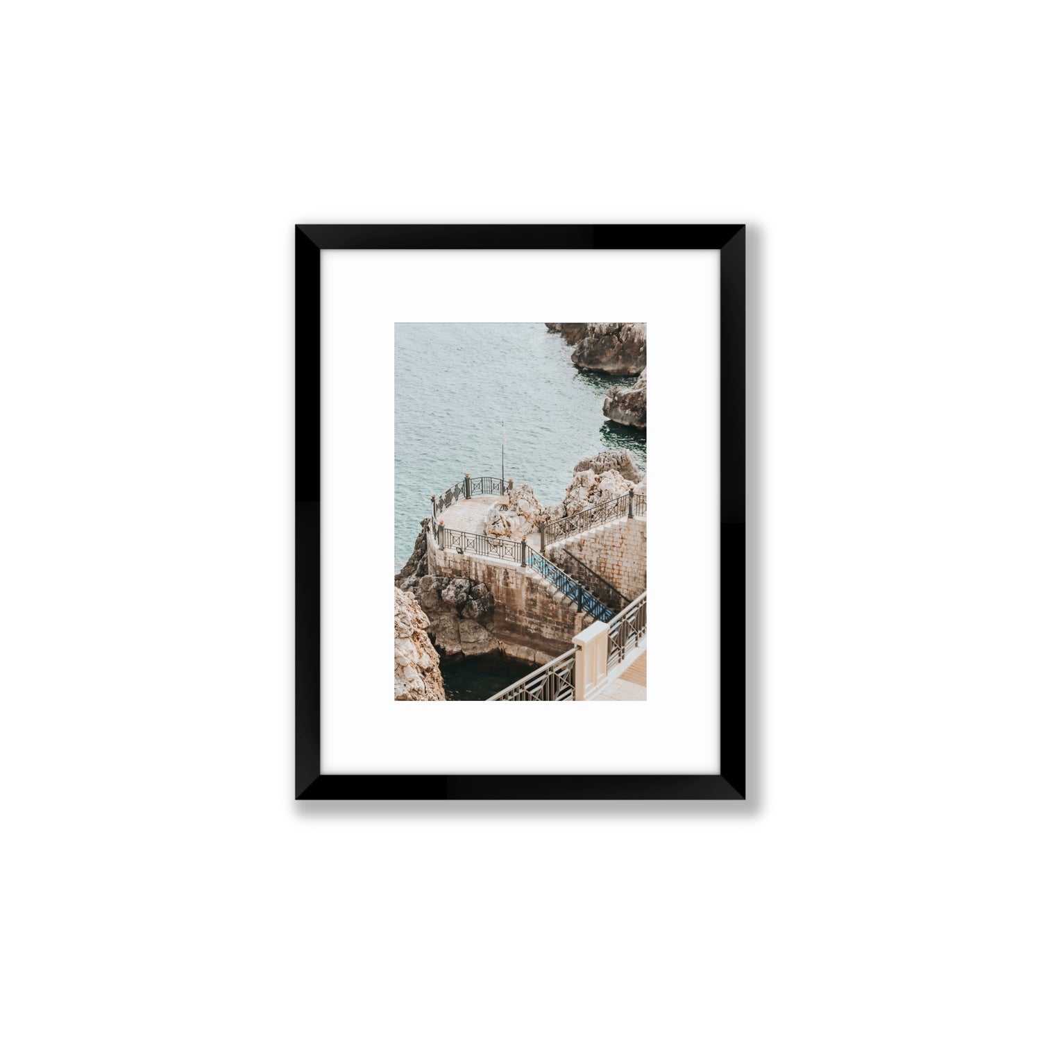 Tidal Staircase Puglia coastal Italian wall art Small fine art print in black frame with matboard