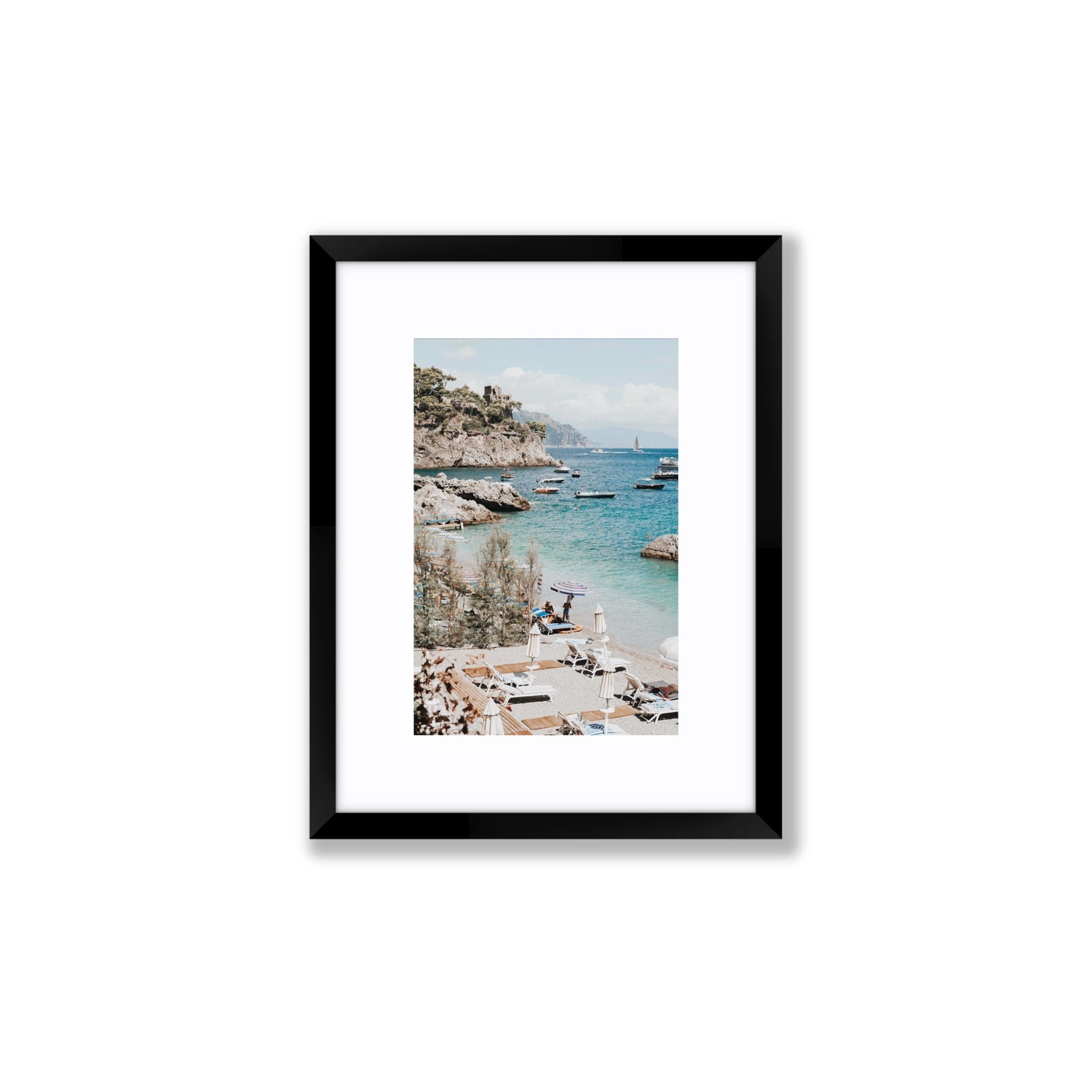 Sizzling Summer Days Amalfi coastal wall art Small fine art print in black frame with matboard
