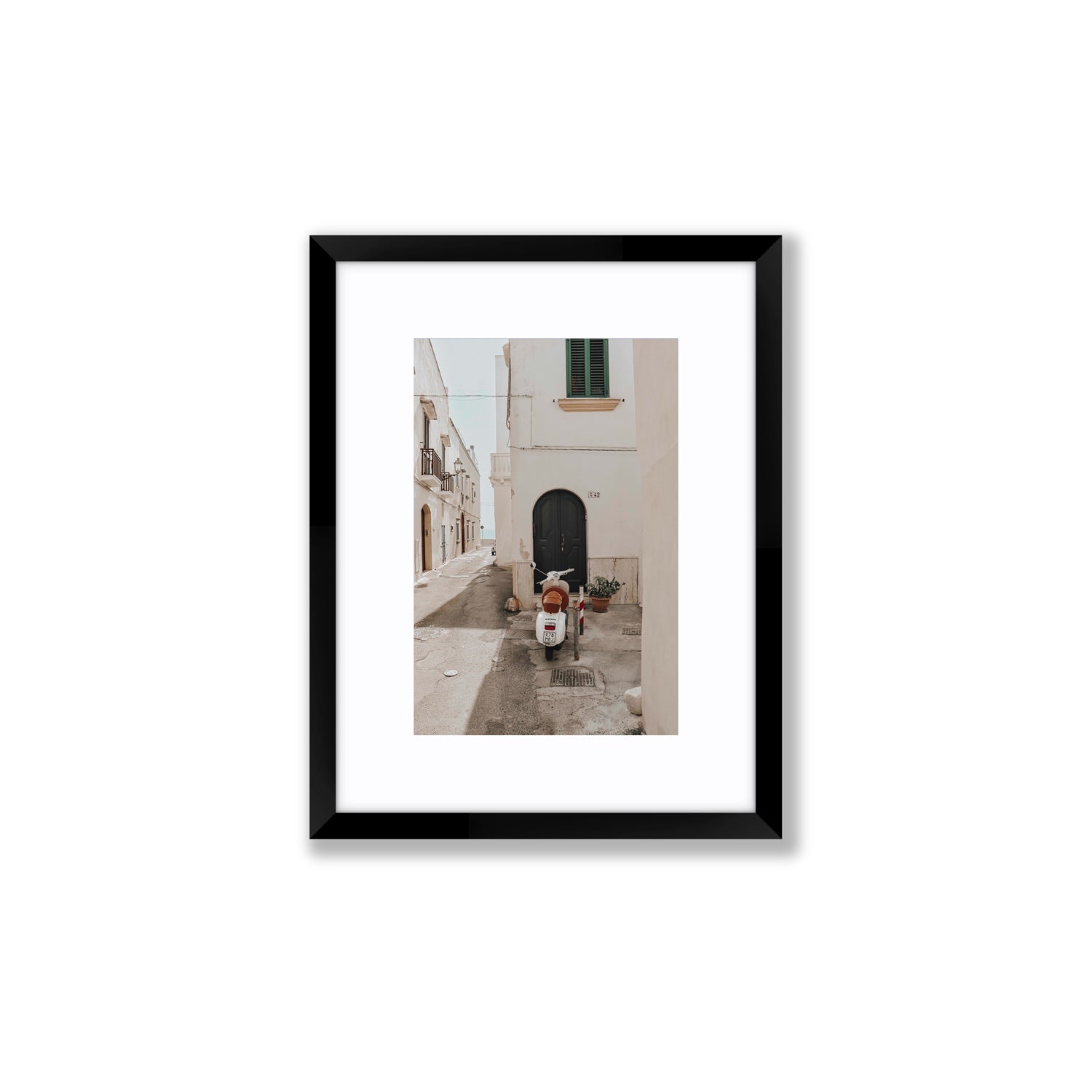 La Casa 42 Puglia Gallipoli Italian wall art Small fine art print in black frame with matboard