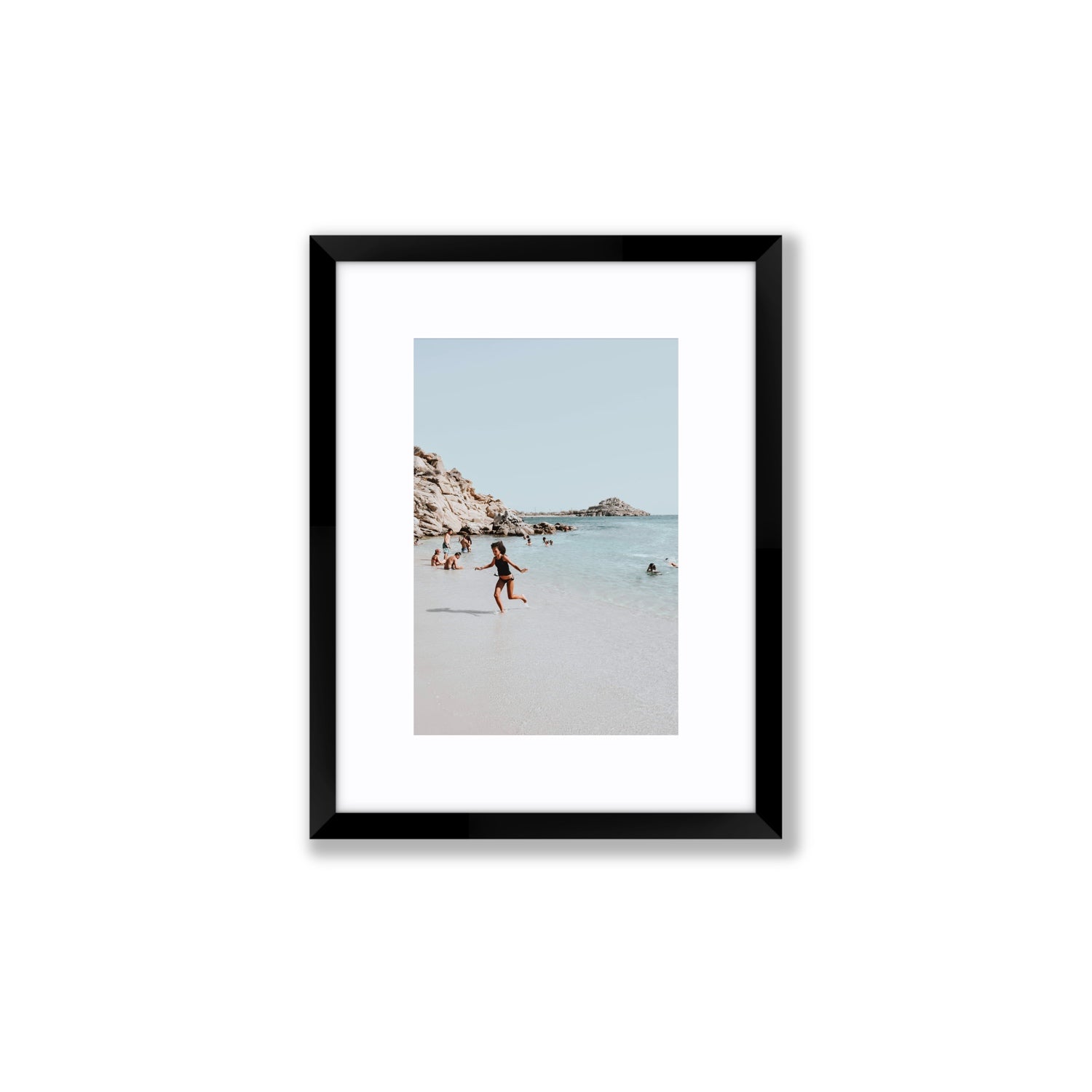 Skipping Angel Mykonos Greek island decor wall art Small fine art print in black frame with matboard