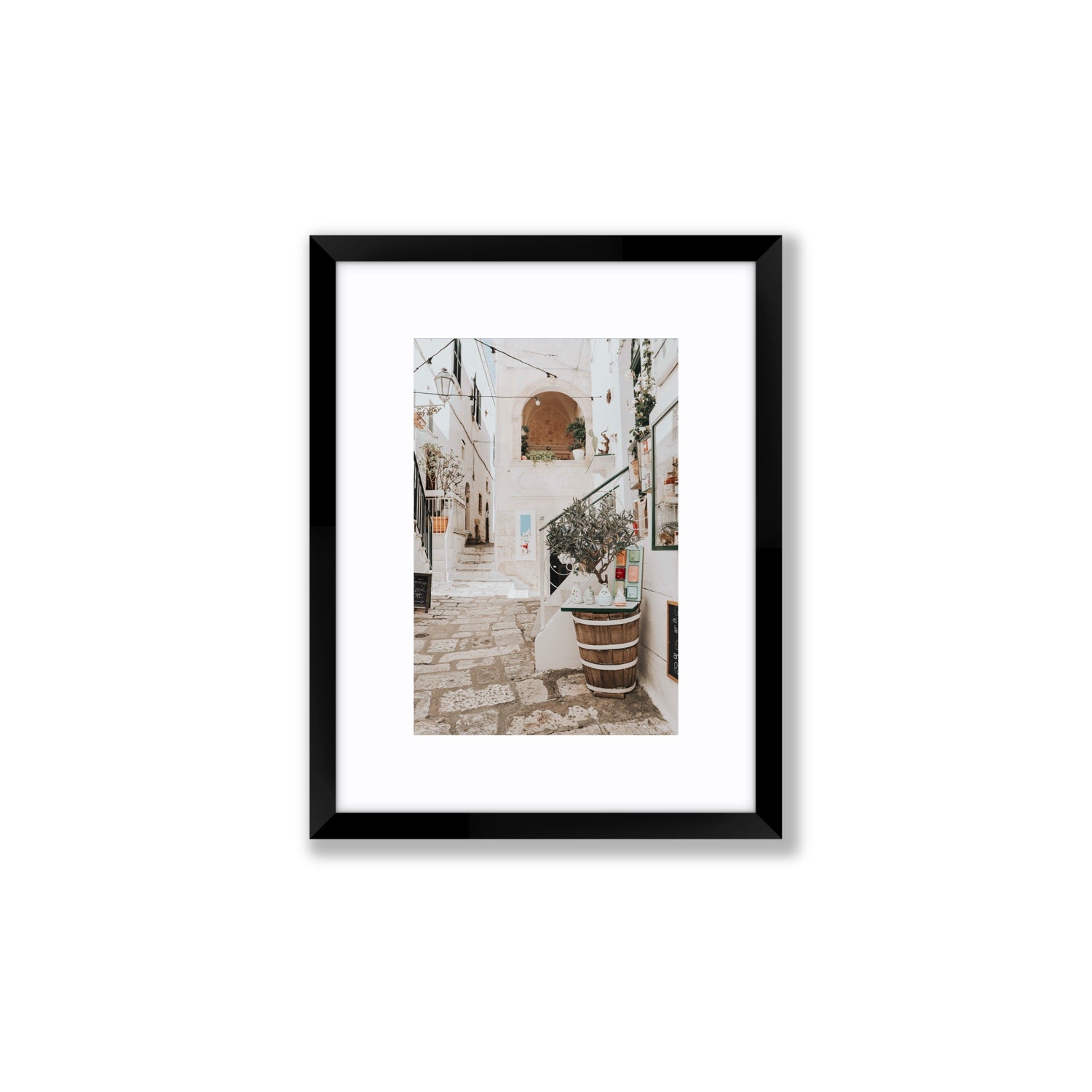 Olive Tree Lane Puglia Ostuni Mediterranean decor wall art Small fine art print in black frame with matboard