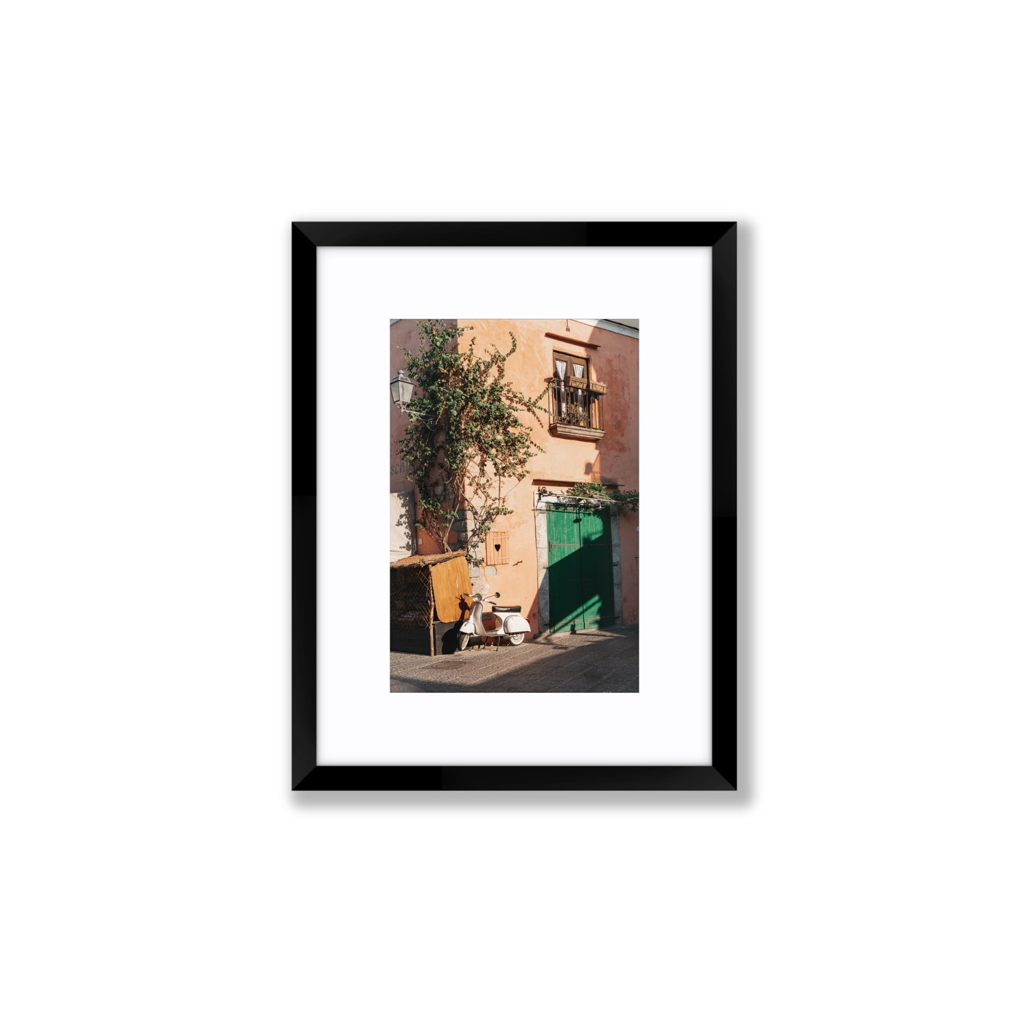 La Casa Ischia Italian Mediterranean decor wall art Small fine art print in black frame with matboard