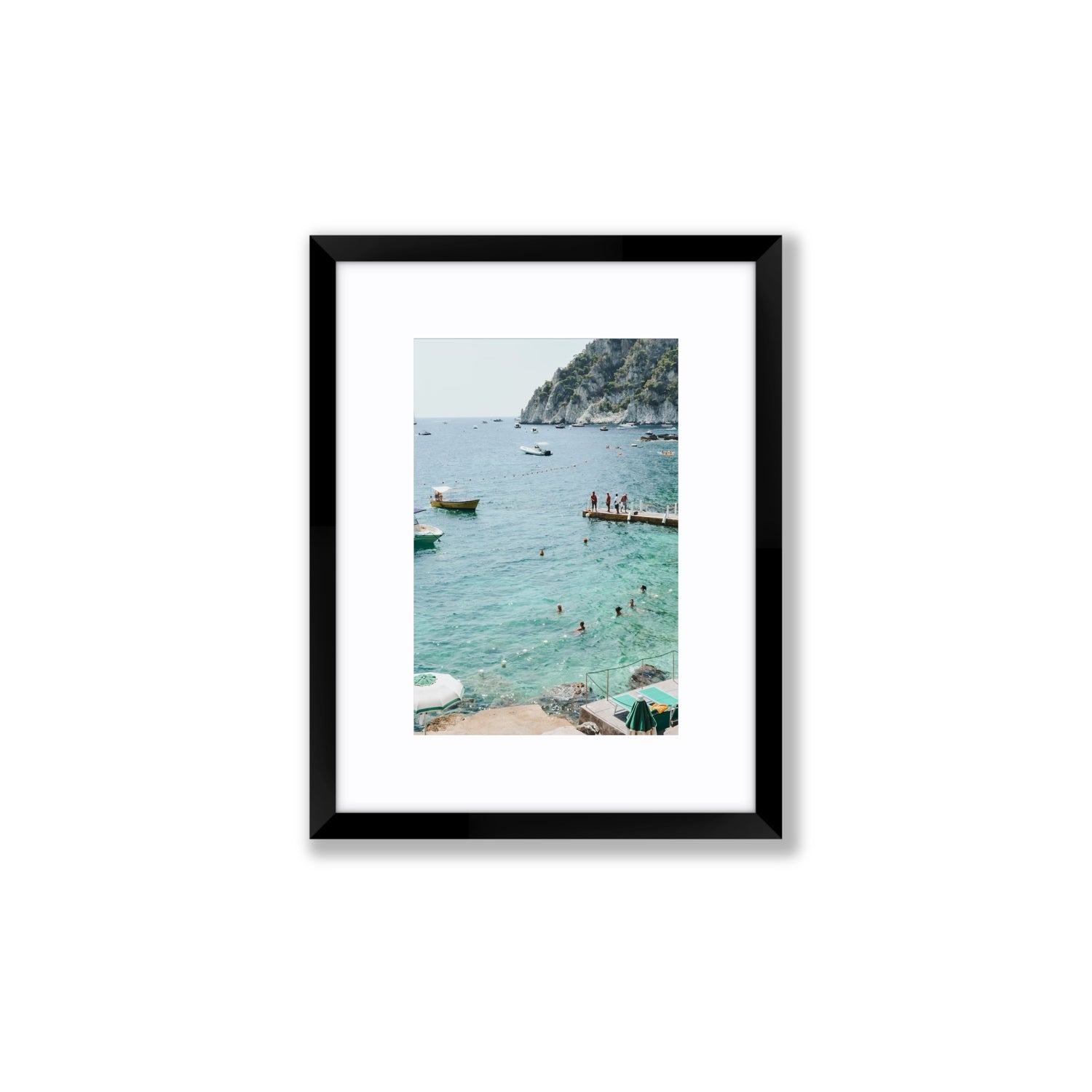 Delizia Pomeridiana Capri coastal wall art Small fine art print in black frame with matboard