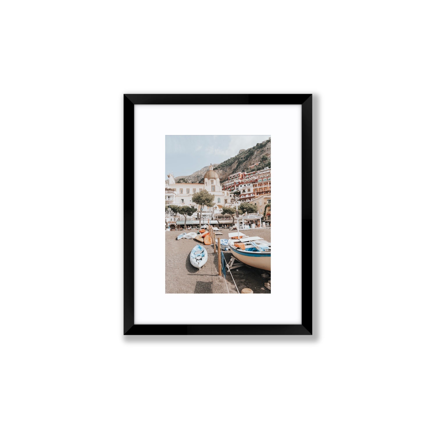 Seaside Hues Positano wall art Small fine art print in black frame with matboard