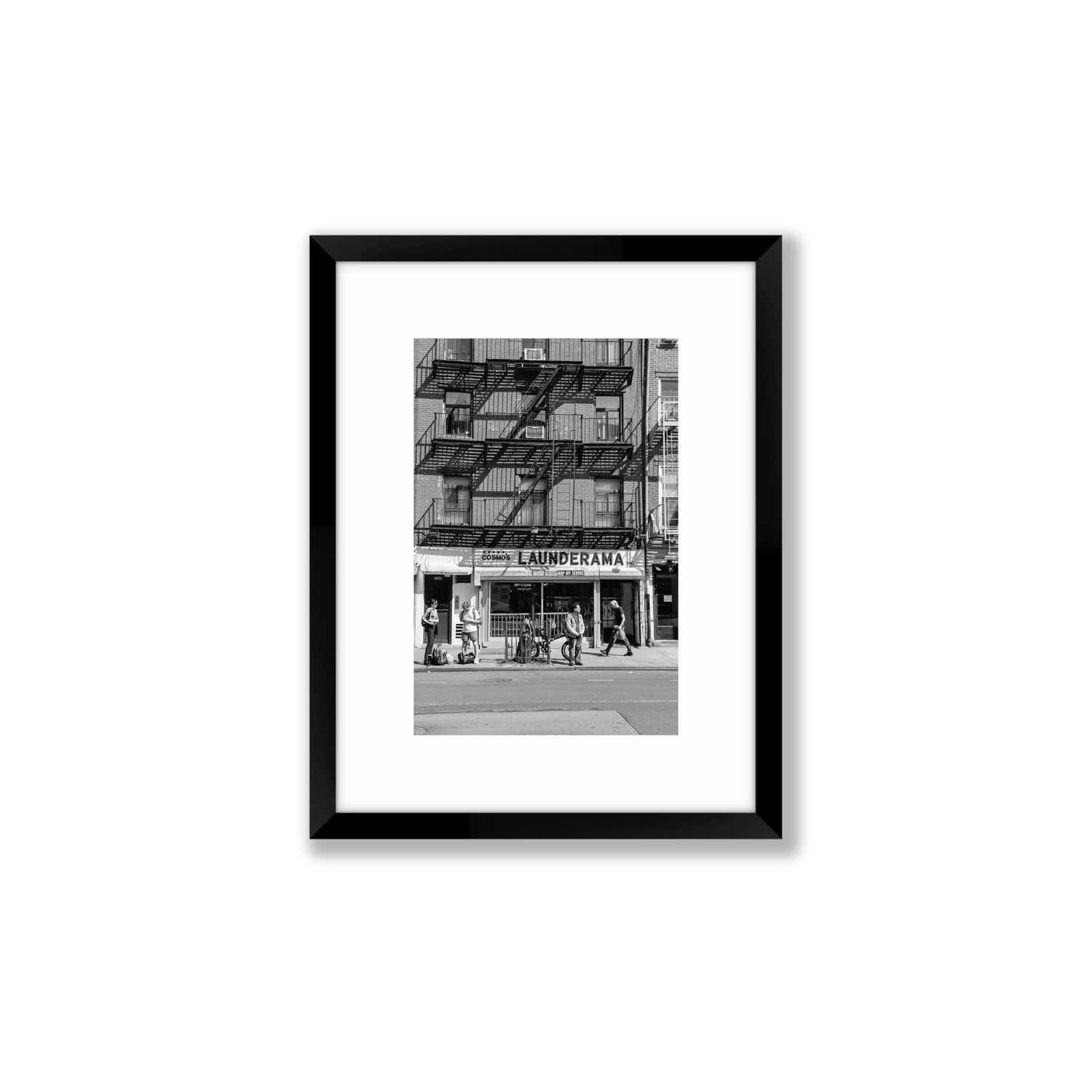 Bus Stop New York NYC Black & White wall art Small fine art print in black frame with matboard