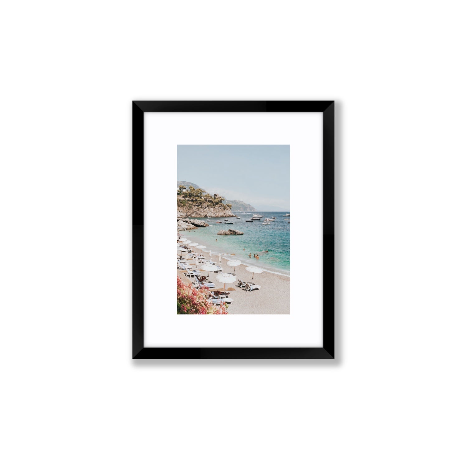 Seaview Refuge Amalfi coastal wall art small fine art print in black frame with matboard