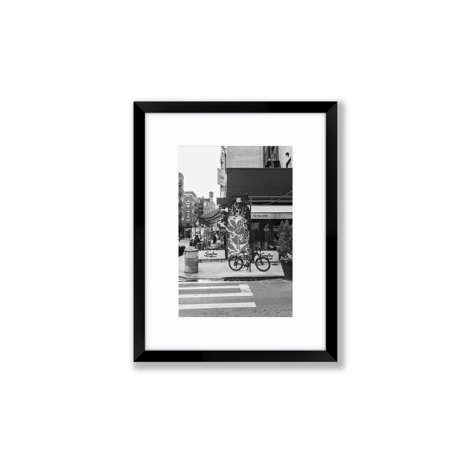 Cafe Canvas New York NYC Black & White wall art Small fine art canvas in black frame