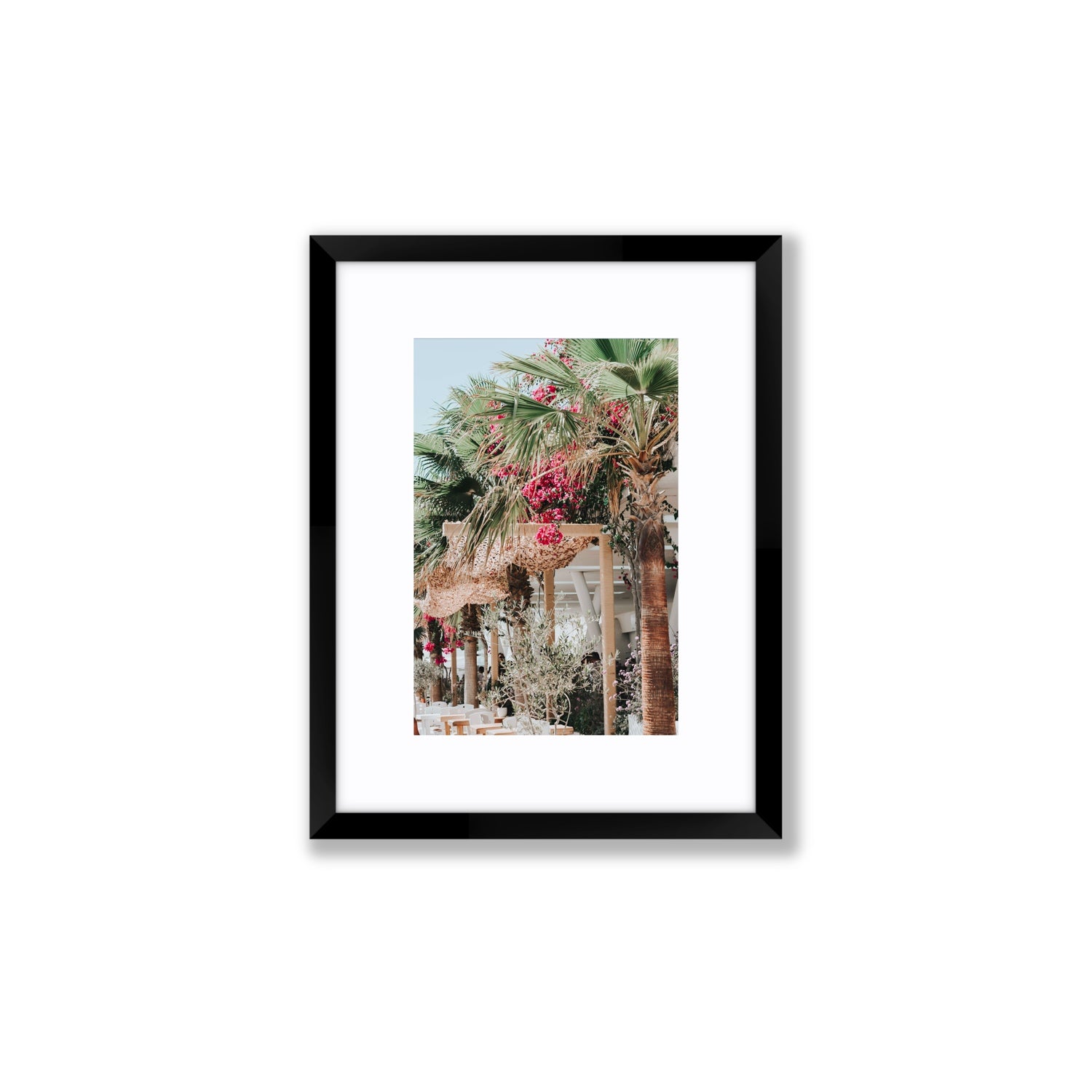 Palm Trees Mykonos Greek island wall art Small fine art print in black frame with matboard