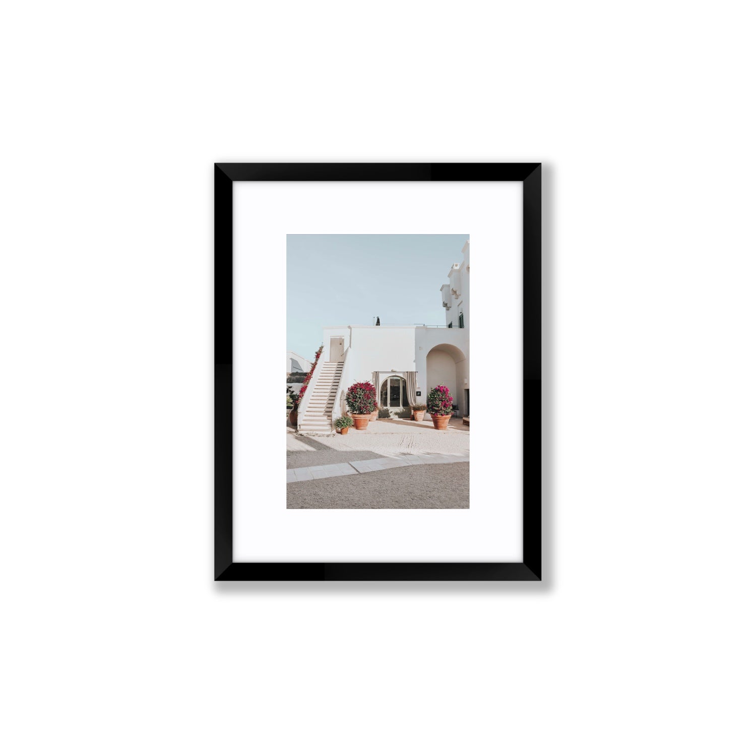 Scala Fiorita Puglia Mediterranean wall art Small fine art print in black frame with matboard