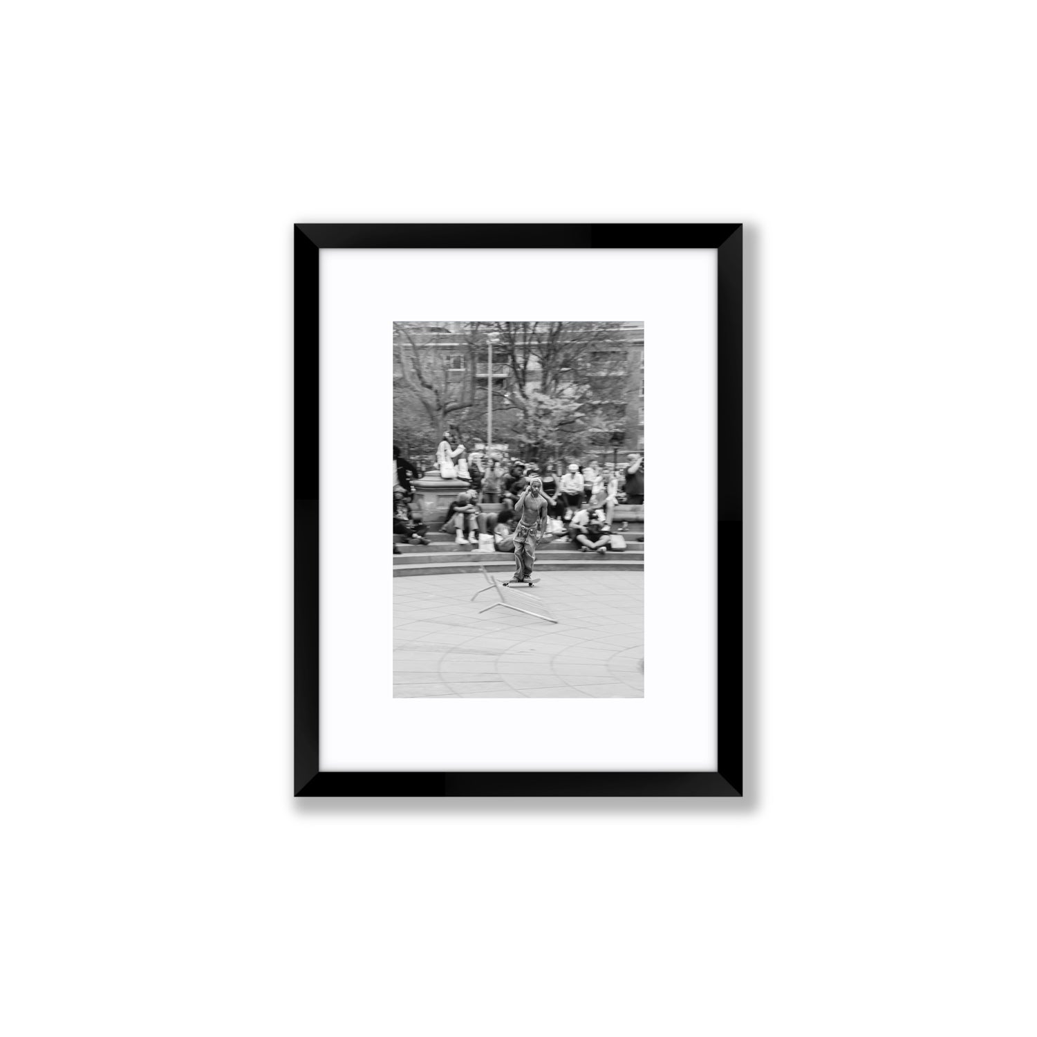 Skate Park Serenade New York NYC Black & White wall art Small fine art print in black frame with matboard
