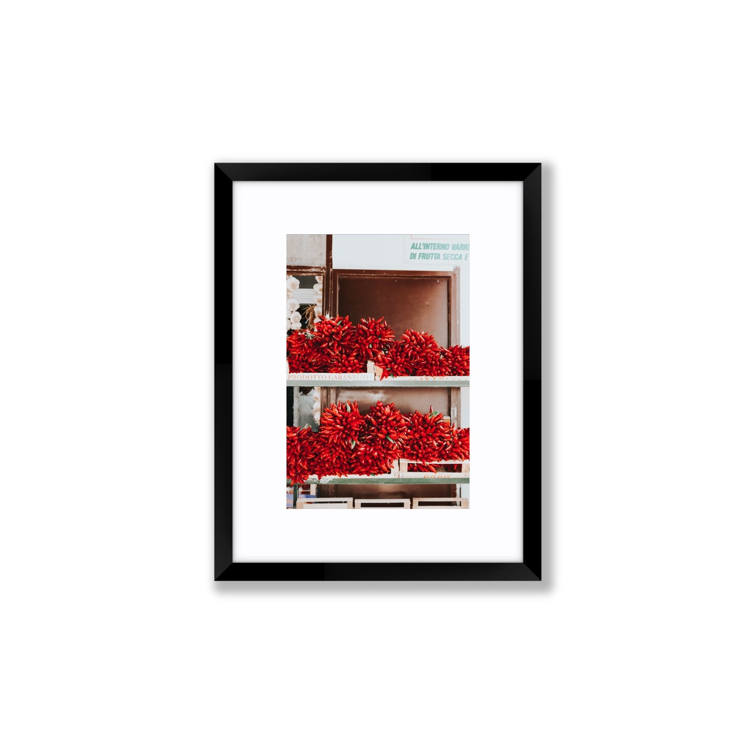 Hot Harvest Puglia Italian wall art Small fine art print in black frame with matboard