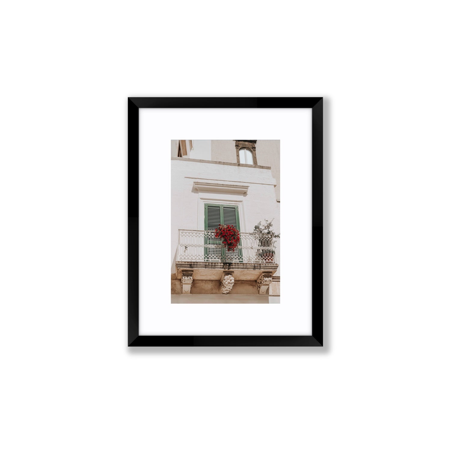 Balcone Estivo Puglia Italian wall art Small fine art print in black frame with matboard