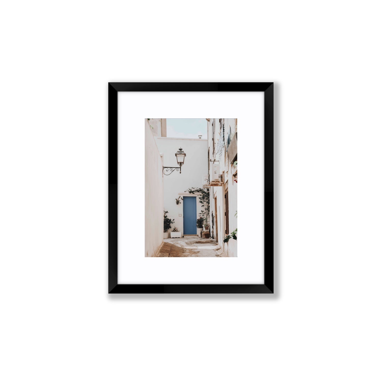 Entry Envy Puglia Ostuni wall art Small fine art print in black frame with matboard