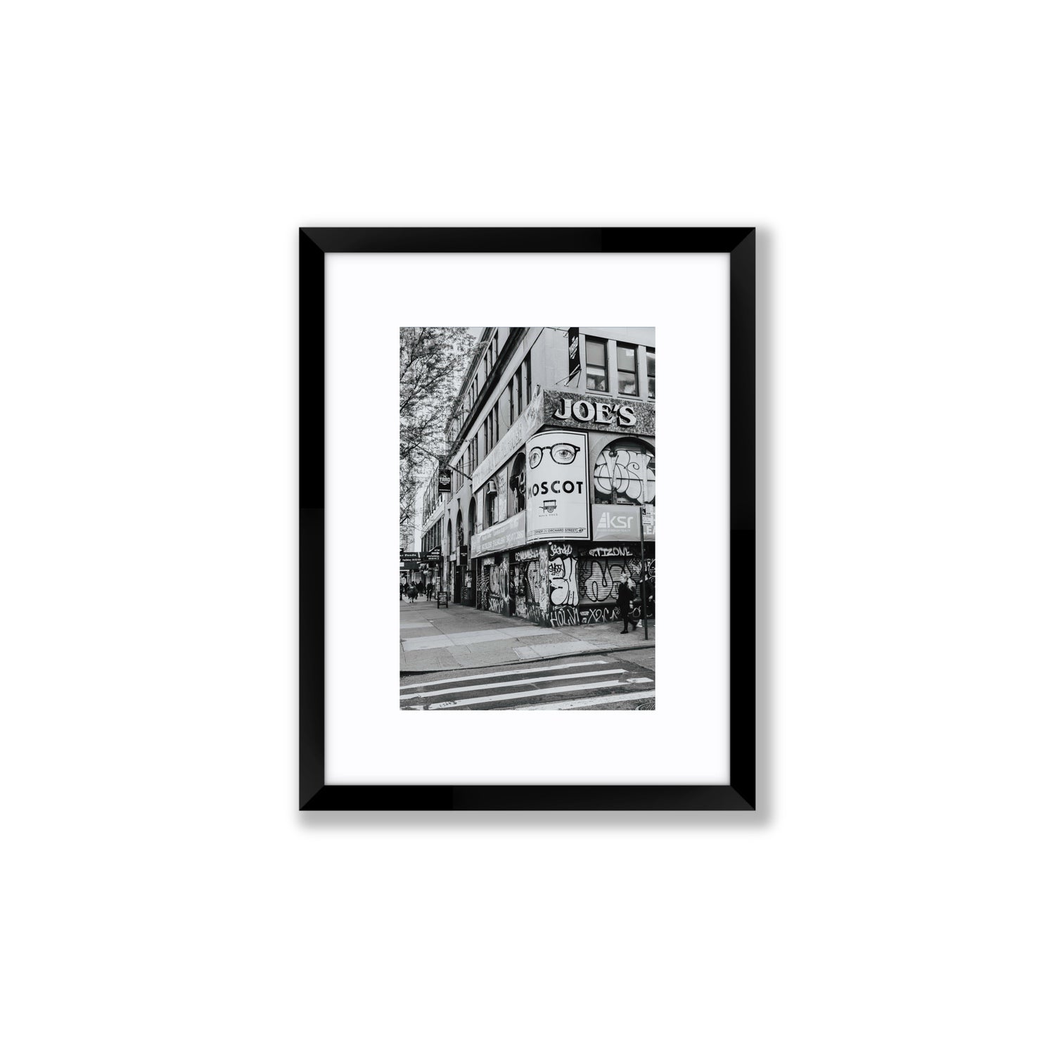 Lower East Side Murals New York NYC Black & White wall art Small fine art print in black frame with matboard